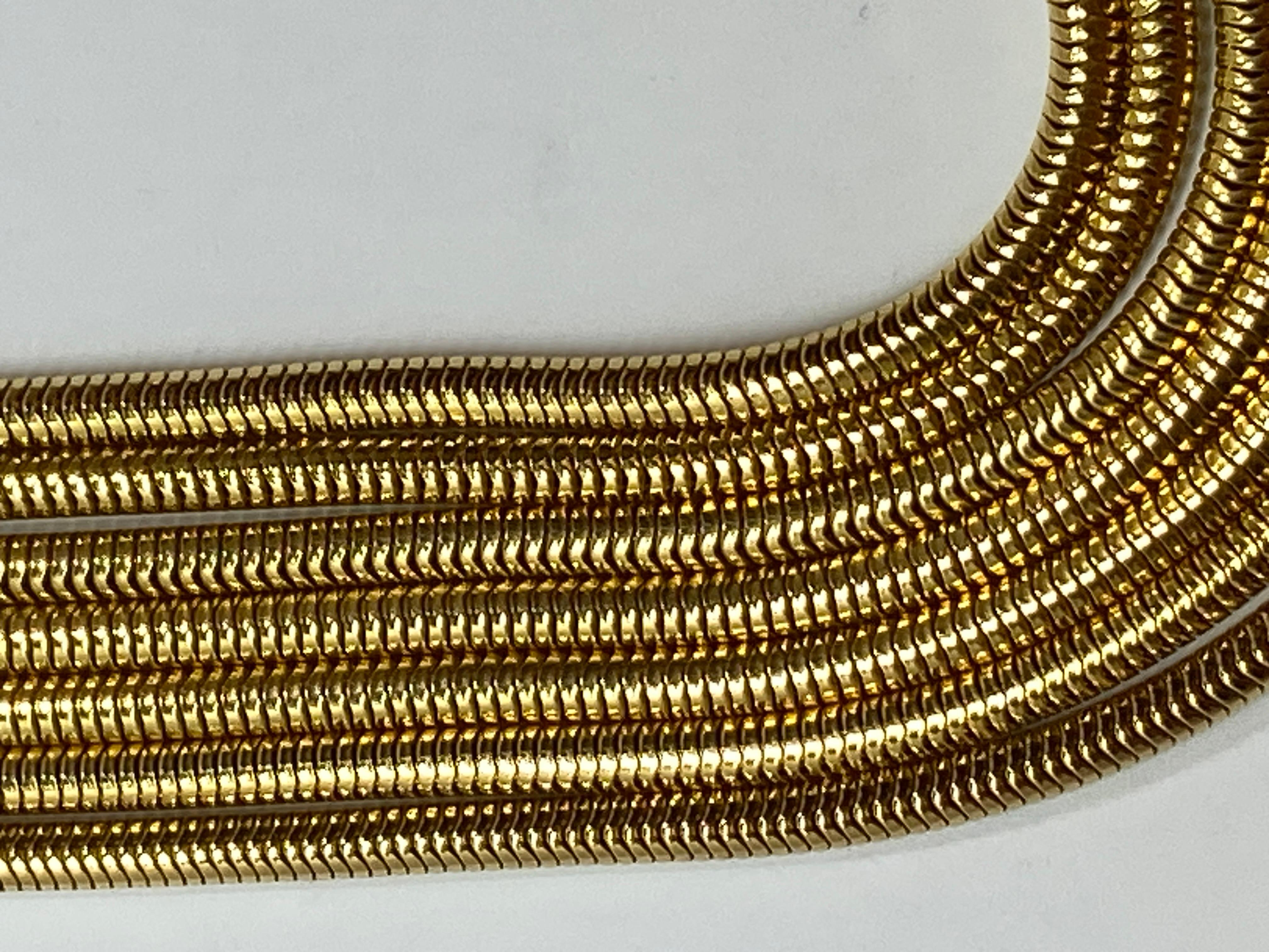 Women's or Men's Multi-Linked Smooth Snake-Link Polished Gold Hardware Necklace For Sale