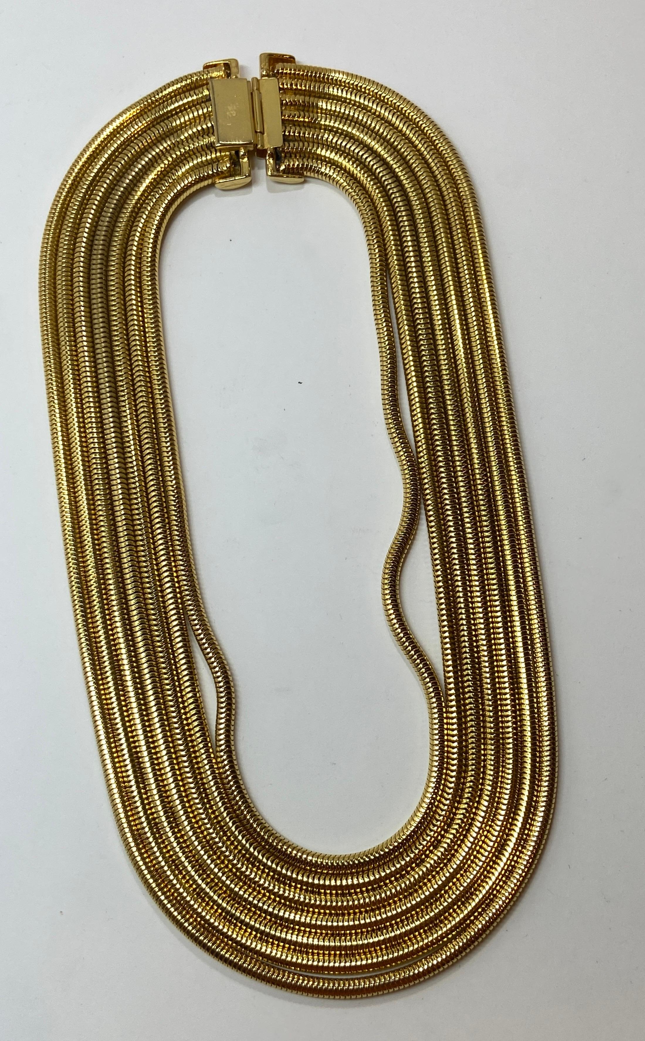 Multi-Linked Smooth Snake-Link Polished Gold Hardware Necklace For Sale 1