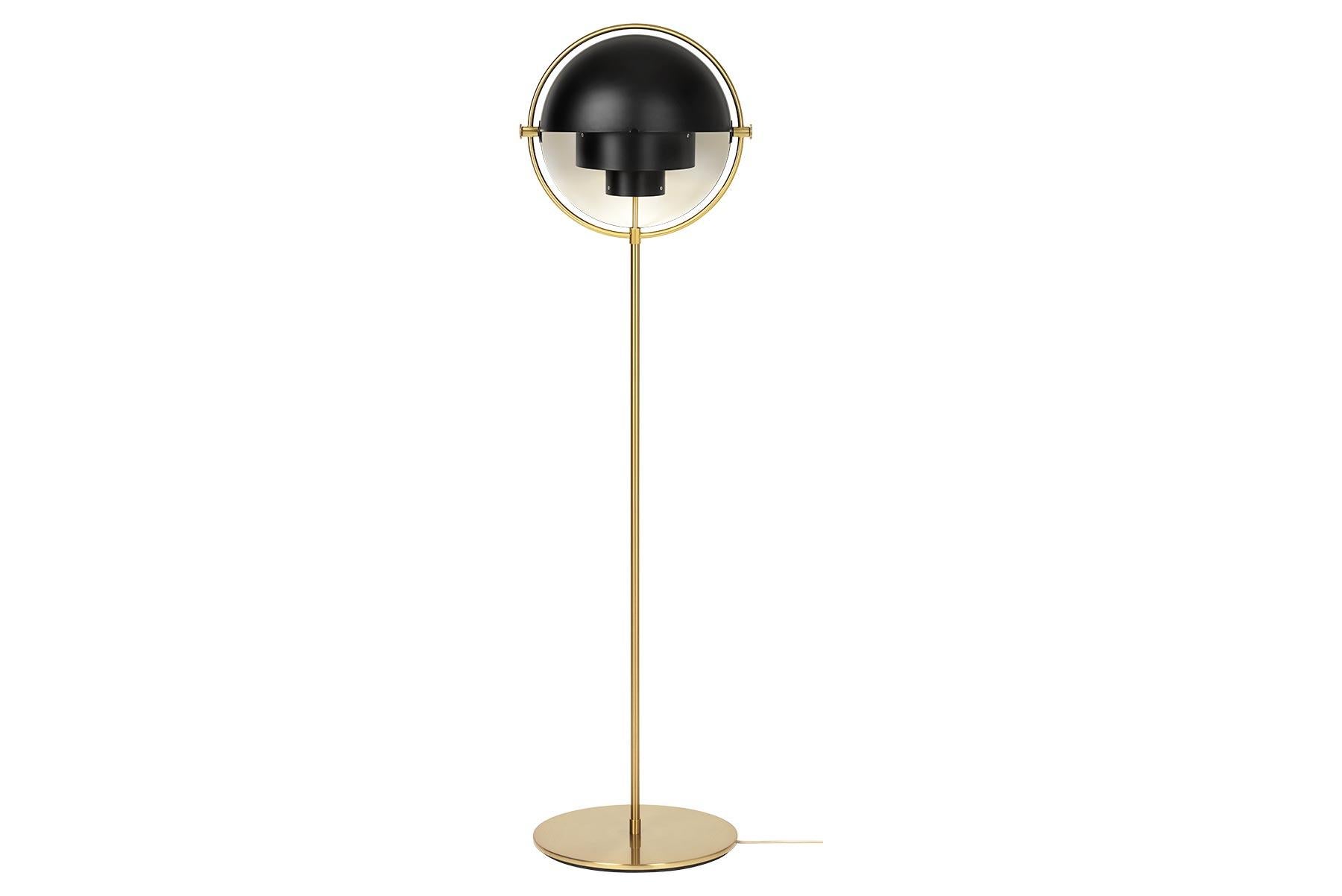 The Multi-Lite floor lamp embraces the golden era of Danish design with its characteristic shape of two opposing outside, mobile shades that enable creating a personal installation and a wide range of lighting values in a room. By individually