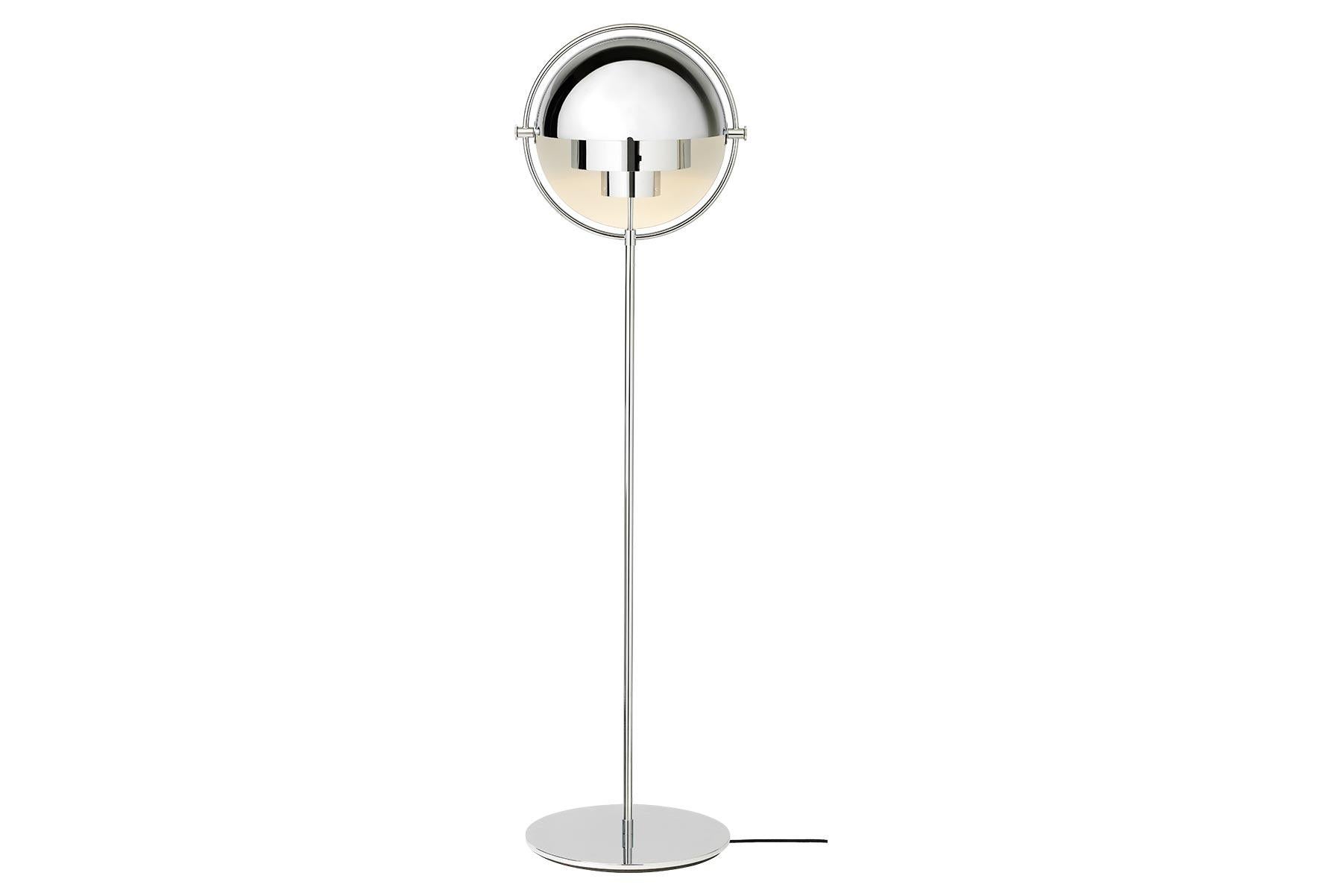 The Multi-Lite floor lamp embraces the golden era of Danish design with its characteristic shape of two opposing outside, mobile shades that enable creating a personal installation and a wide range of lighting values in a room. By individually