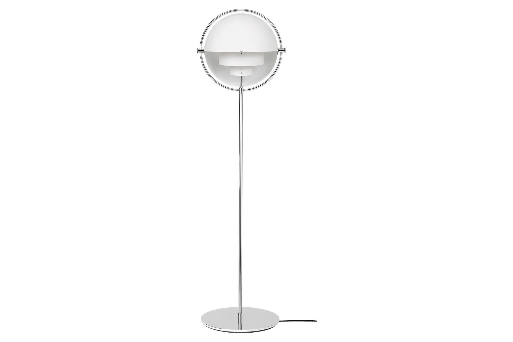 Danish Multi-Lite Floor Lamp, Chrome and White For Sale