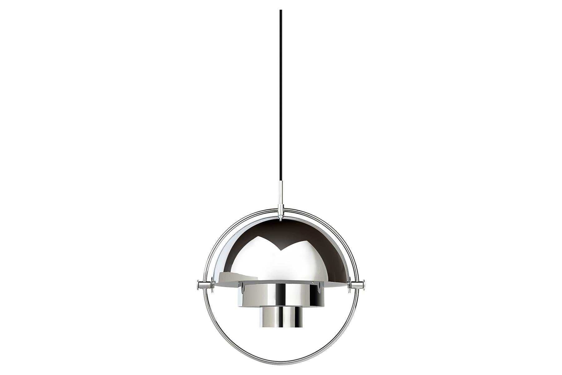The Multi-Lite pendant embraces the golden era of Danish design with its characteristic shape of two opposing outside, mobile shades that enable creating a personal installation and a wide range of lighting values in a room. By individually rotating