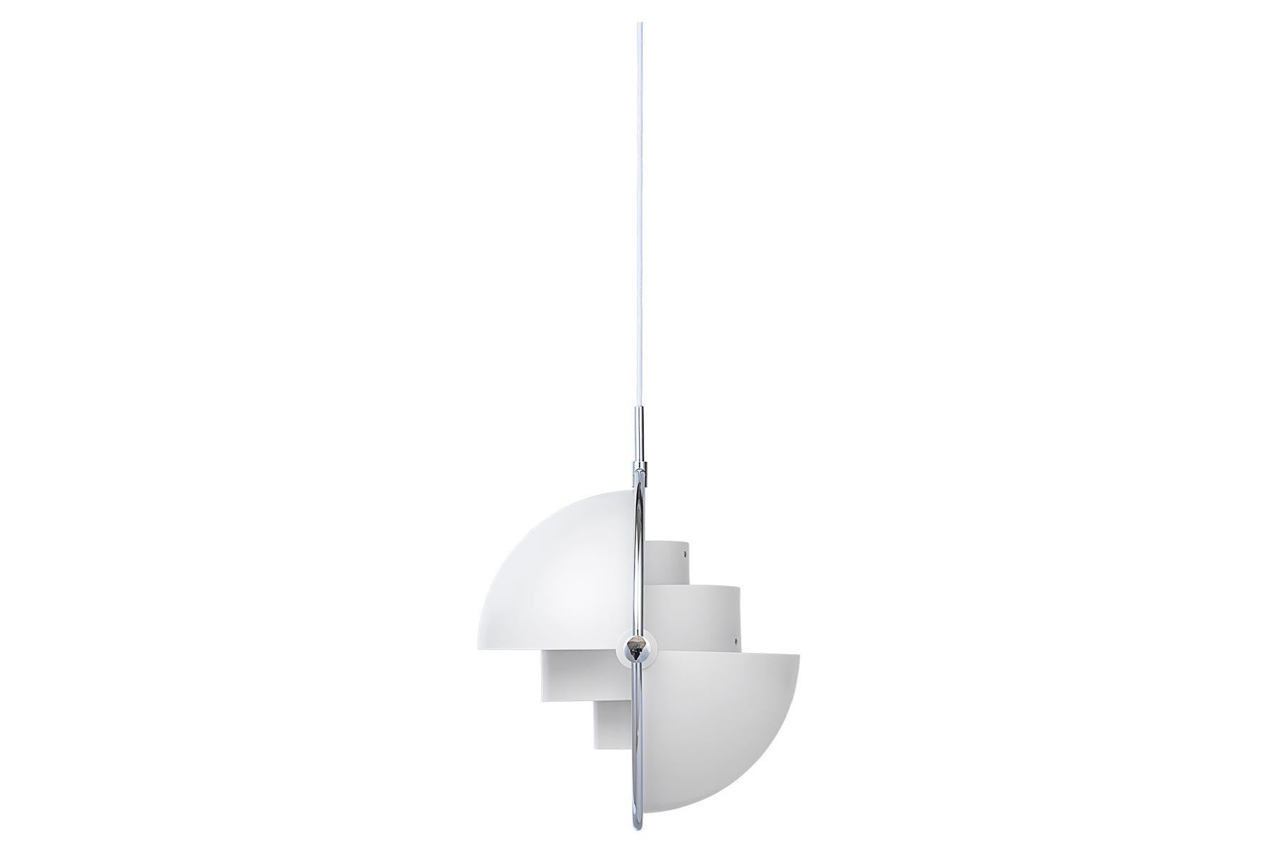 Mid-Century Modern Multi-Lite Pendant, Chrome, White For Sale