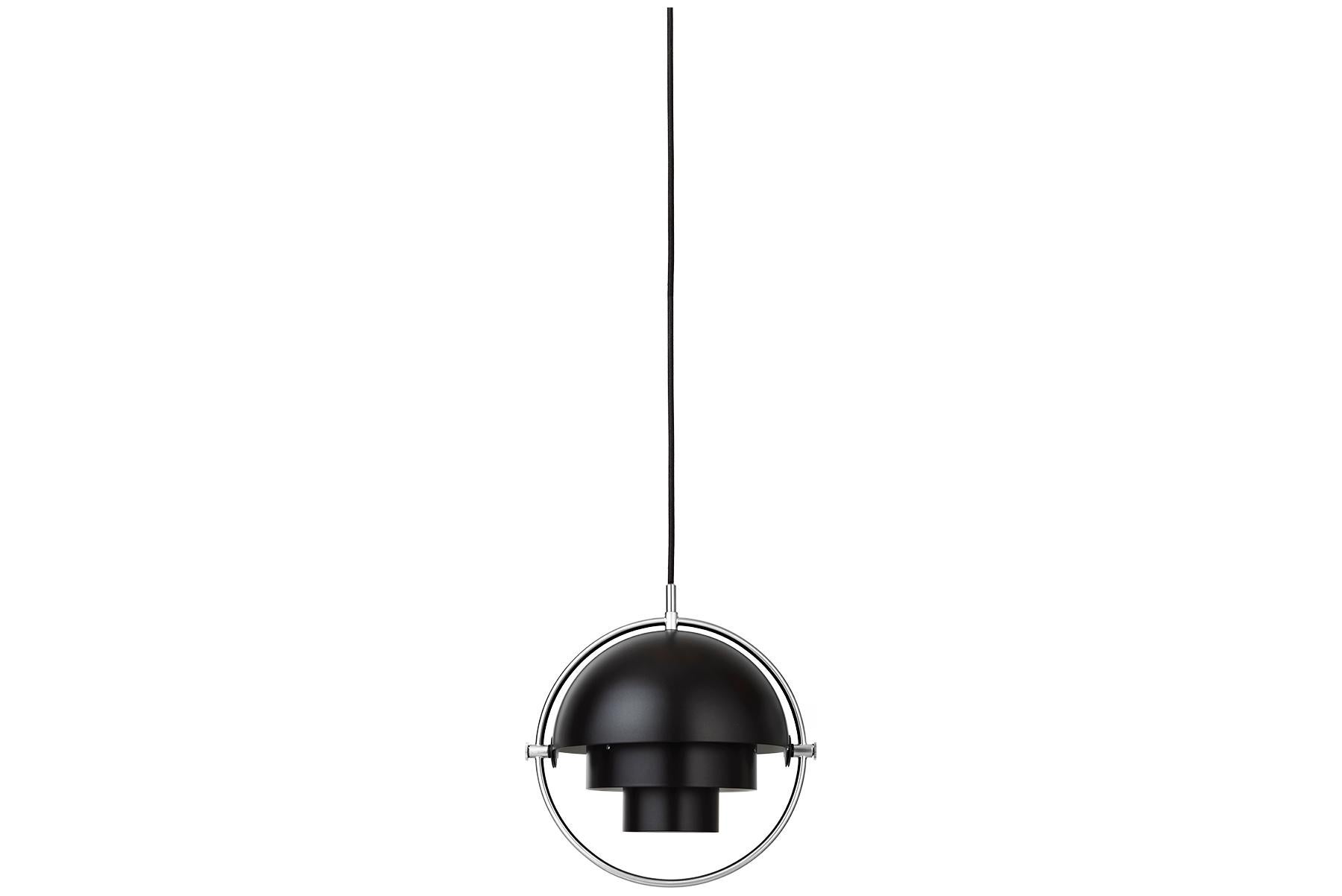 Mid-Century Modern Multi-Lite Pendant Lamp, Small, Black Brass, Black For Sale