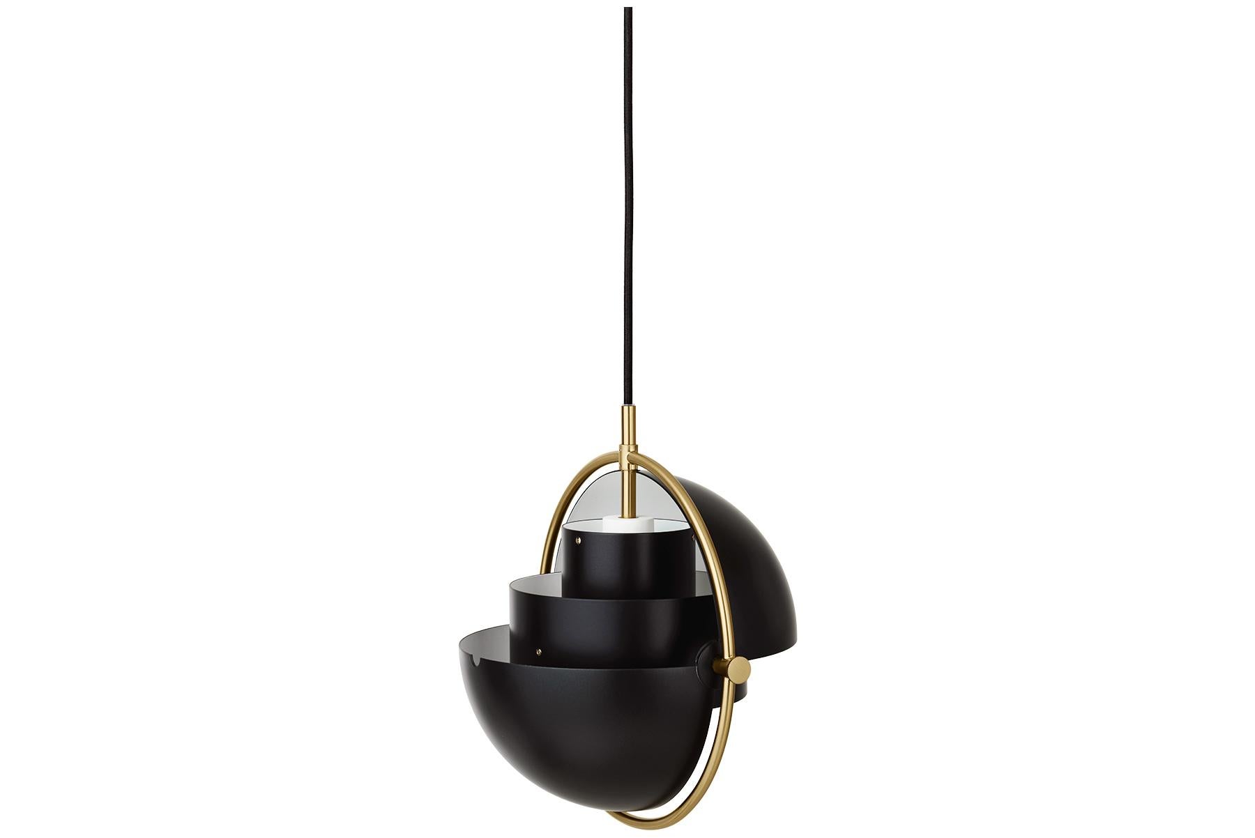 Mid-Century Modern Multi-Lite Pendant Lamp, Small, Brass, Black For Sale