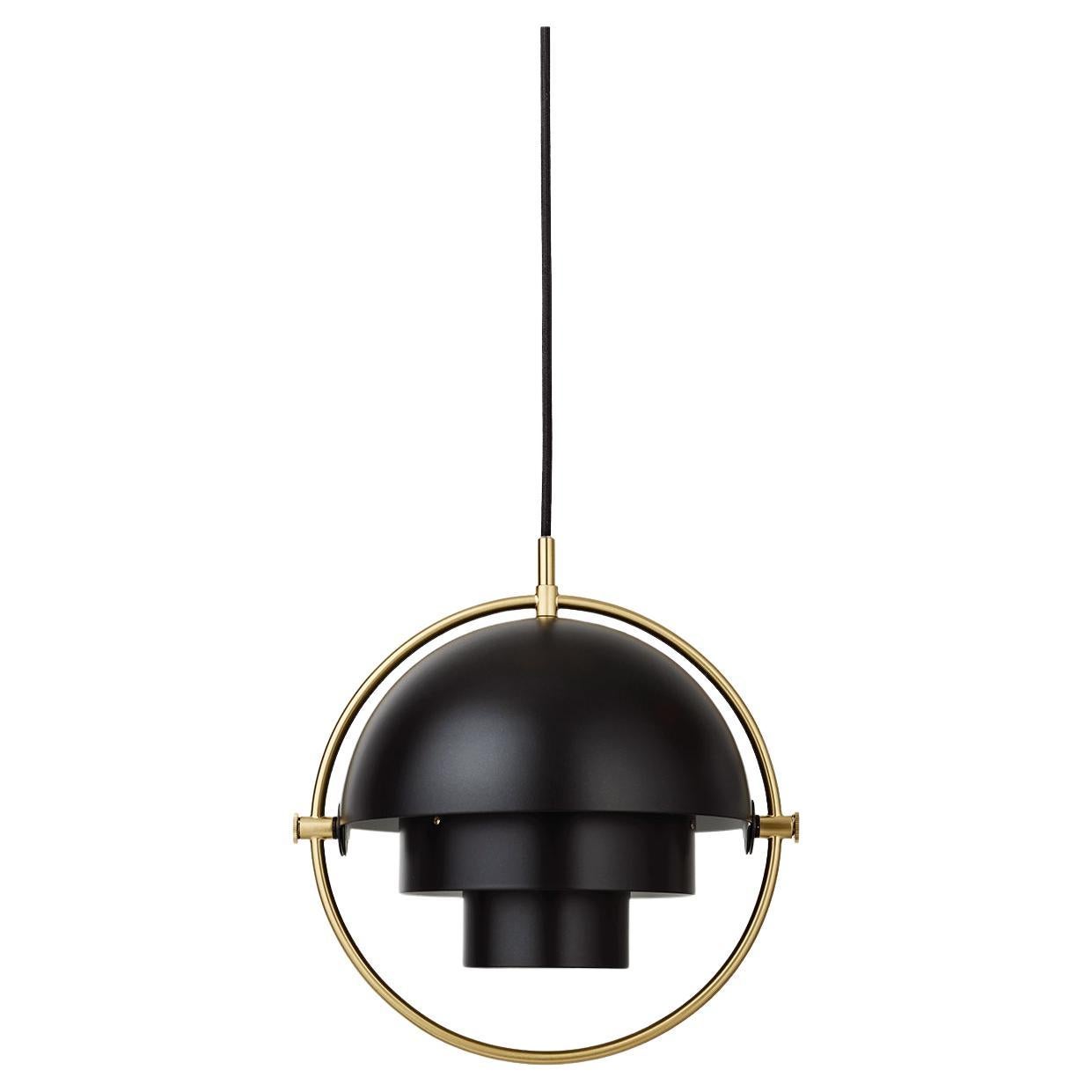 Mid-Century Modern Multi-Lite Pendant Lamp, Small, Brass, Shiny For Sale