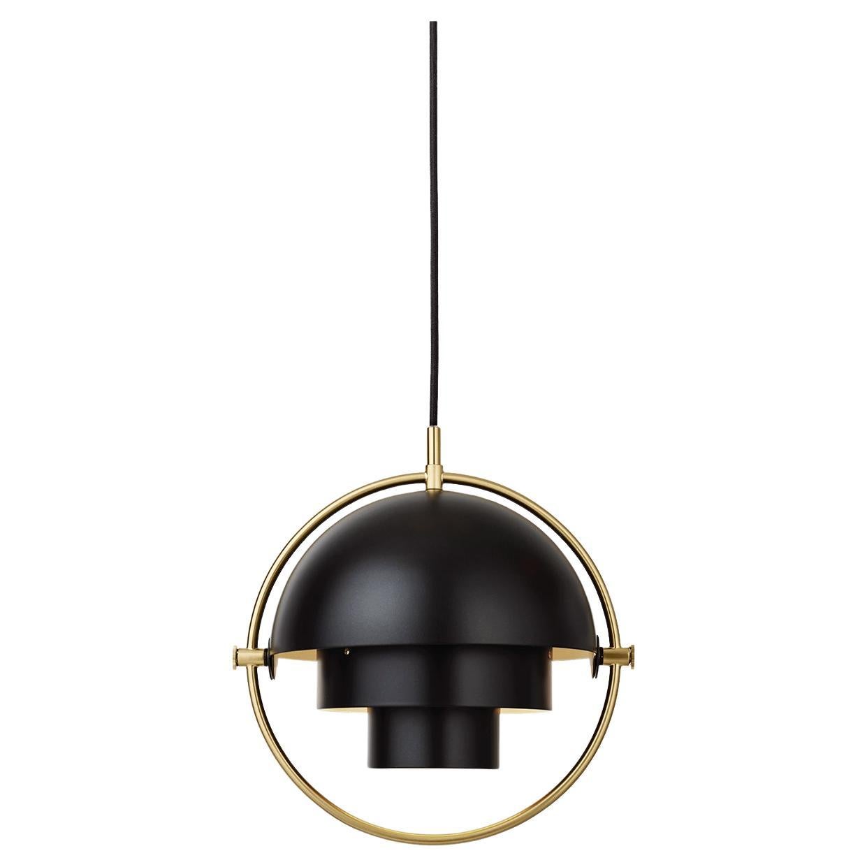 Mid-Century Modern Multi-Lite Pendant Lamp, Small, Brass, White For Sale