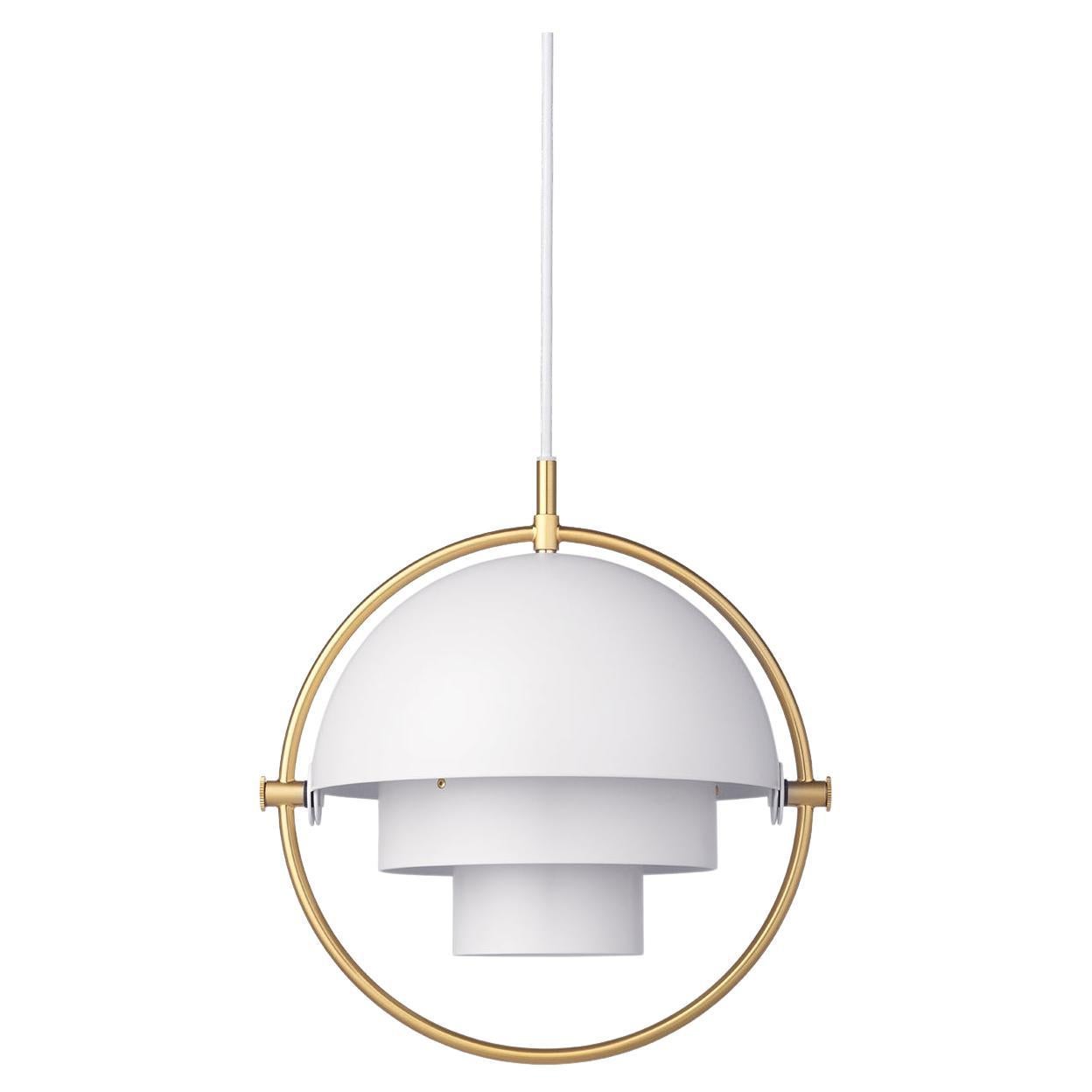 Multi-Lite Pendant Lamp, Small, Brass, White For Sale