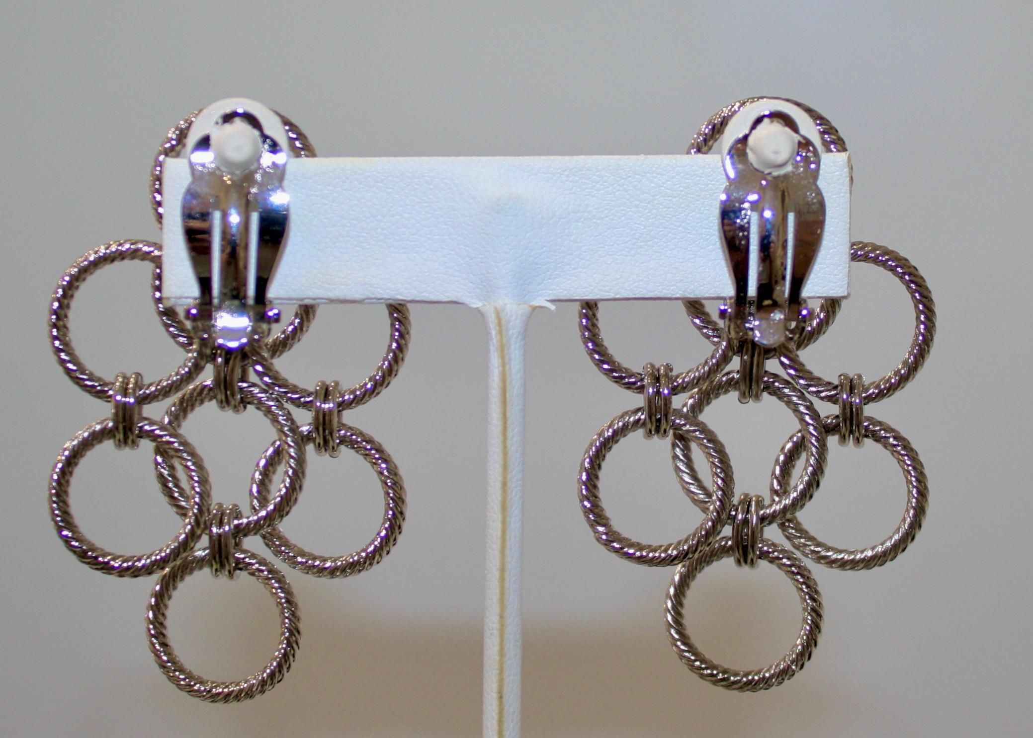 Women's or Men's Multi Loop Braided Palladium Drop Clip Earrings 