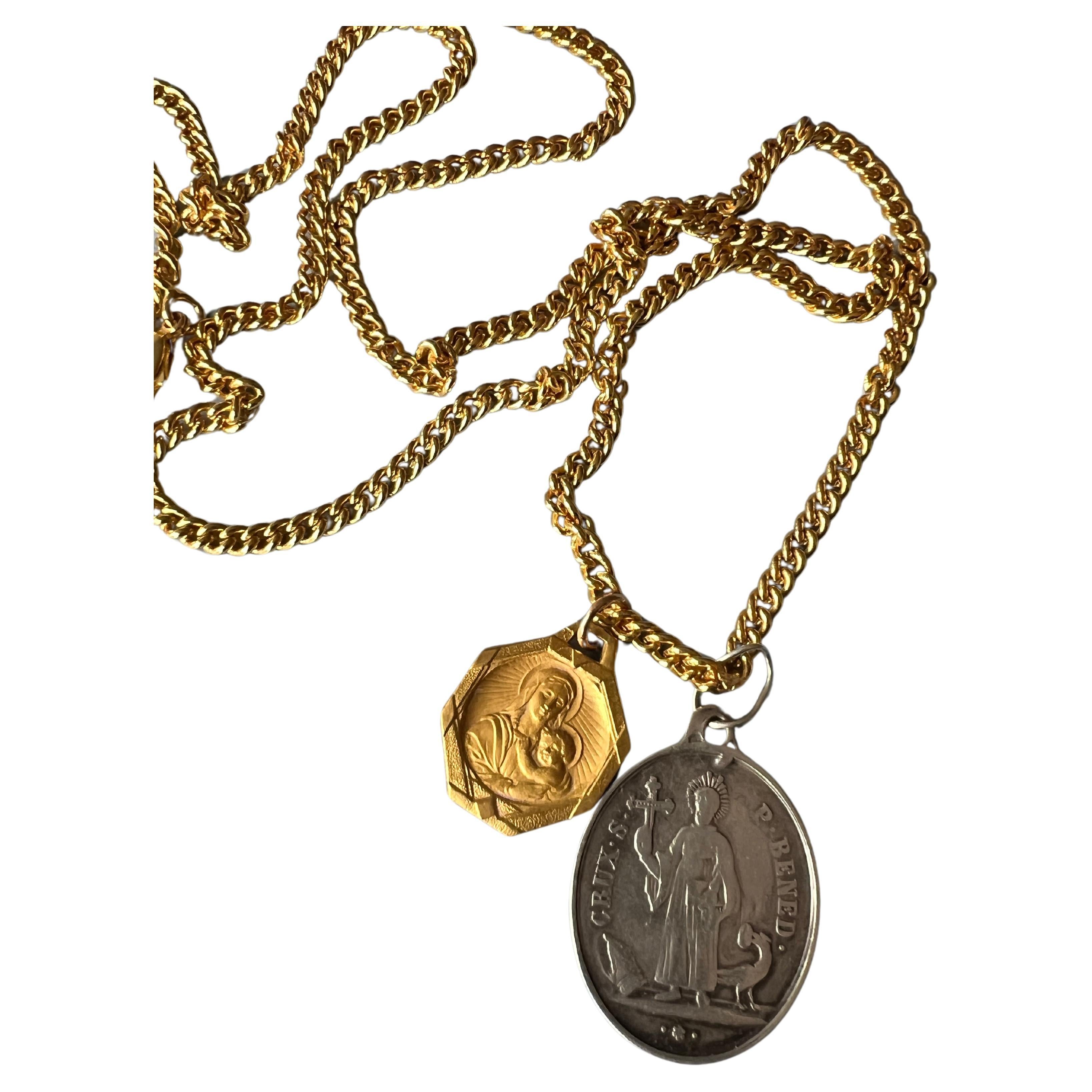 Saint Chain Multi Medal Vintage Virgin Mary Saint Chain Necklace For Sale at 1stDibs