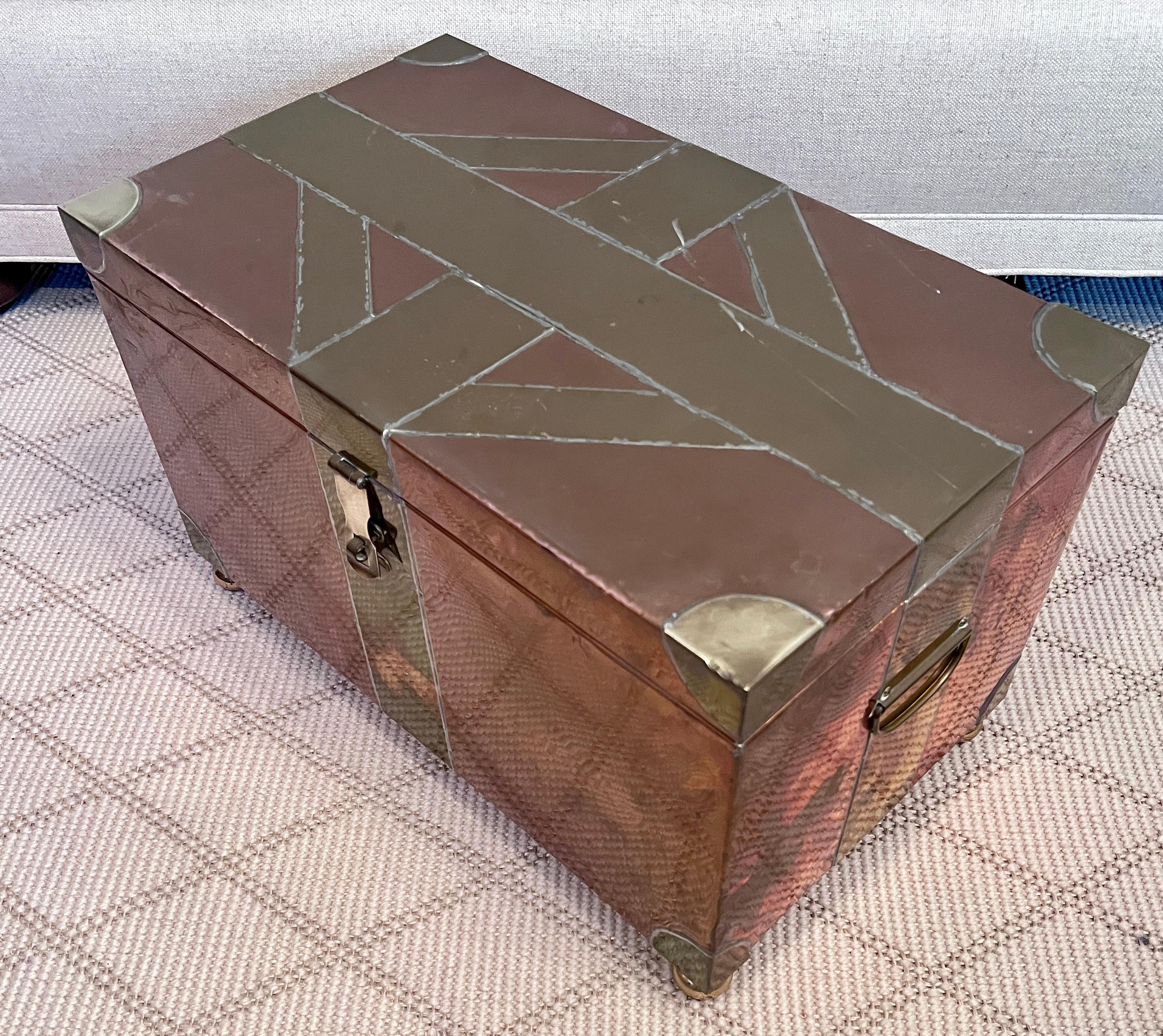 Multi Metal Brass and Copper Brutalist Style Hand made Hinged Box with Bun Feet For Sale 5