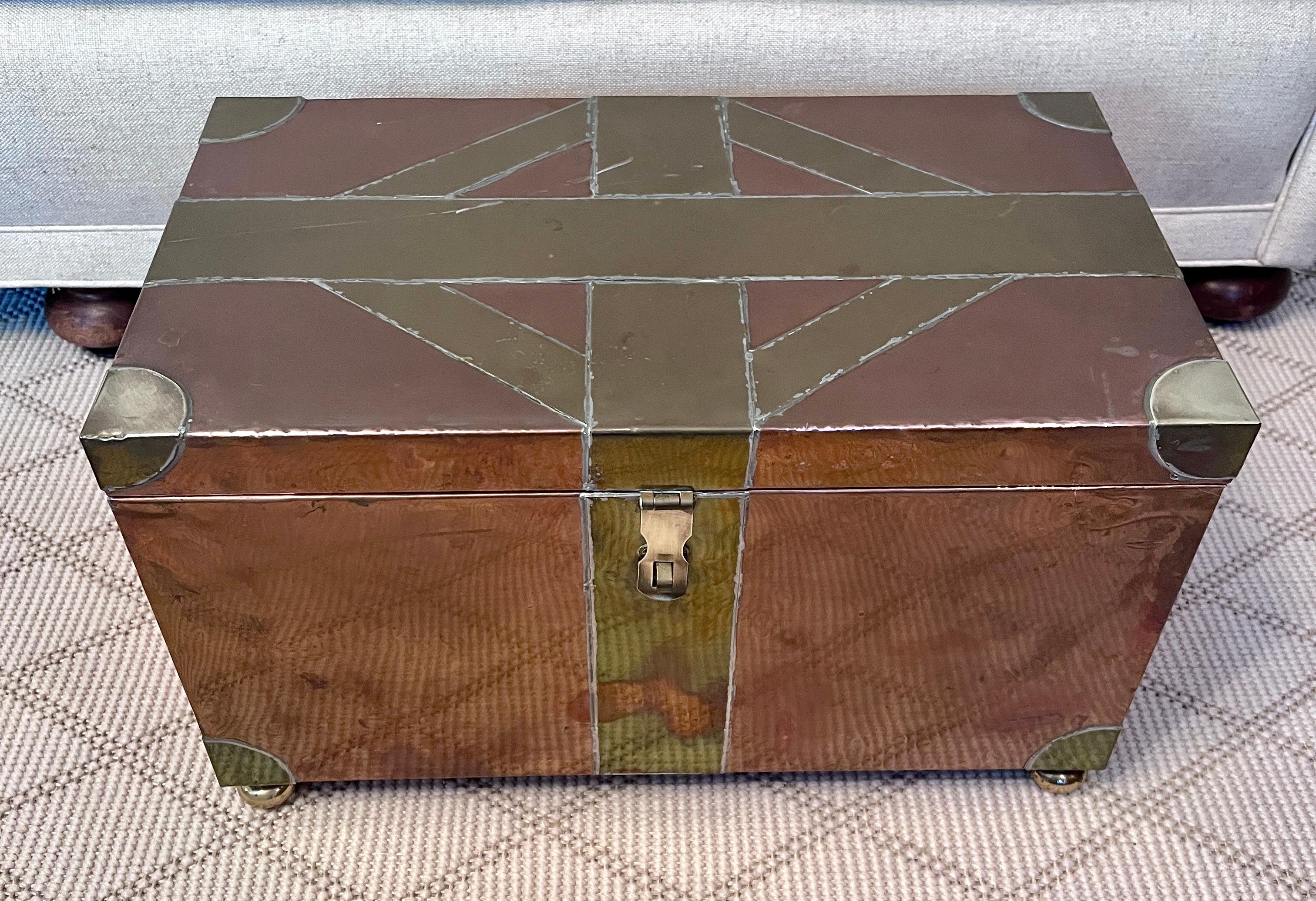 Multi Metal Brass and Copper Brutalist Style Hand made Hinged Box with Bun Feet For Sale 3