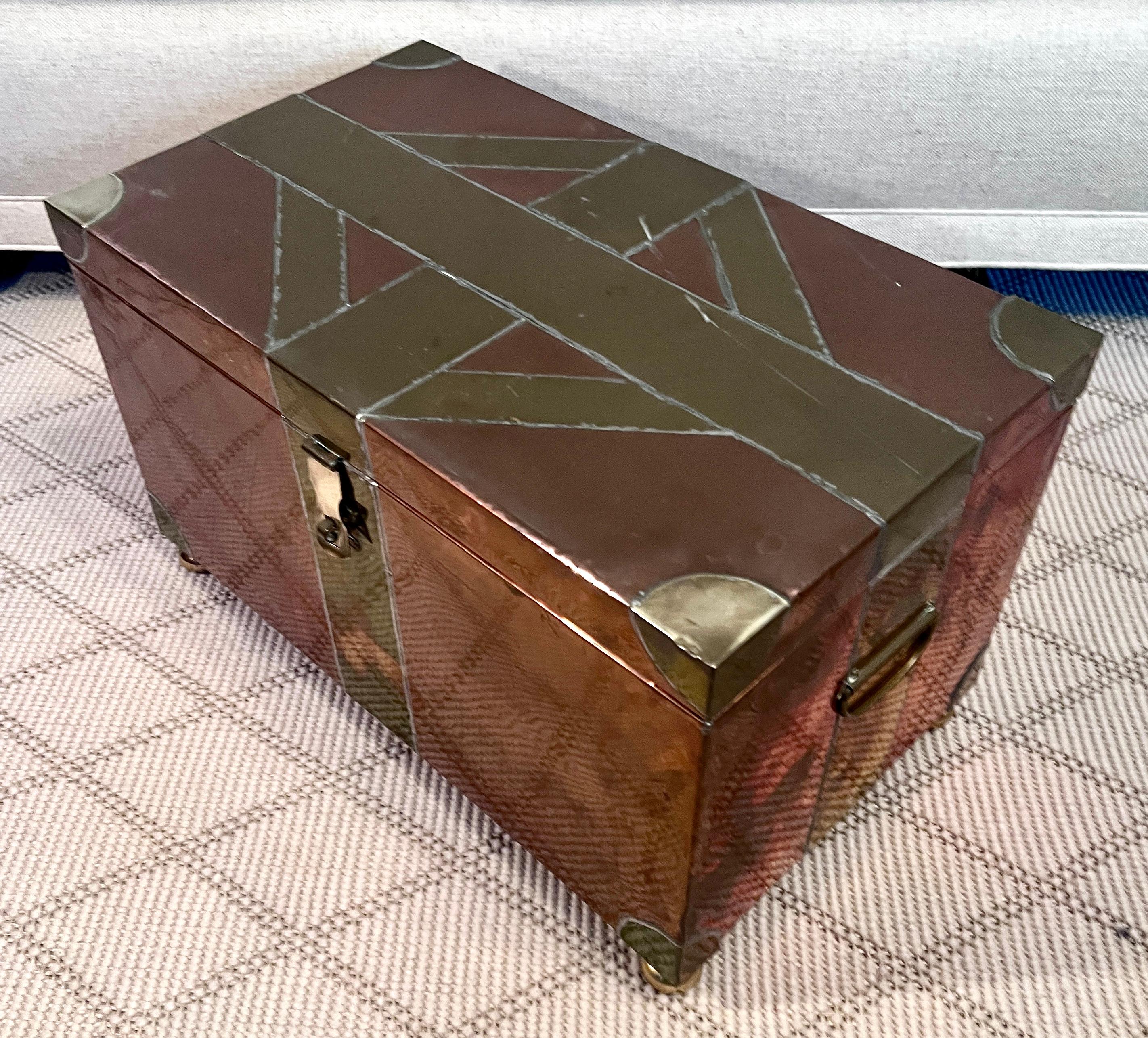 Multi Metal Brass and Copper Brutalist Style Hand made Hinged Box with Bun Feet For Sale 4
