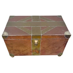 Vintage Multi Metal Brass and Copper Brutalist Style Hand made Hinged Box with Bun Feet
