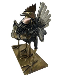 Multi Metal "Roosters" Sculpture, Original Work Signed by Artist, Gerard Bouvier
