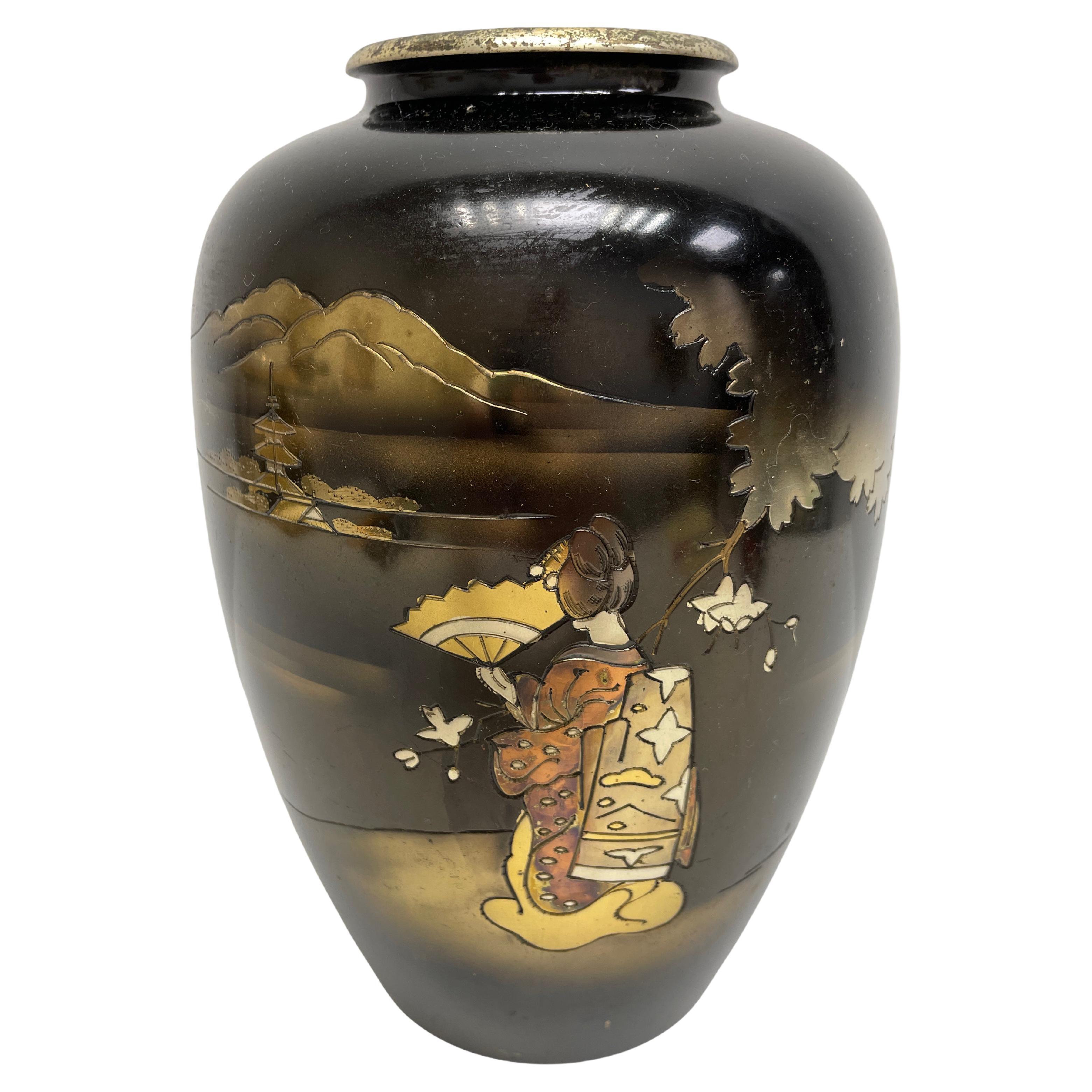 Mehr Metall-Messing-Vase Japan ca. 1960er Jahre ''Showa Era''