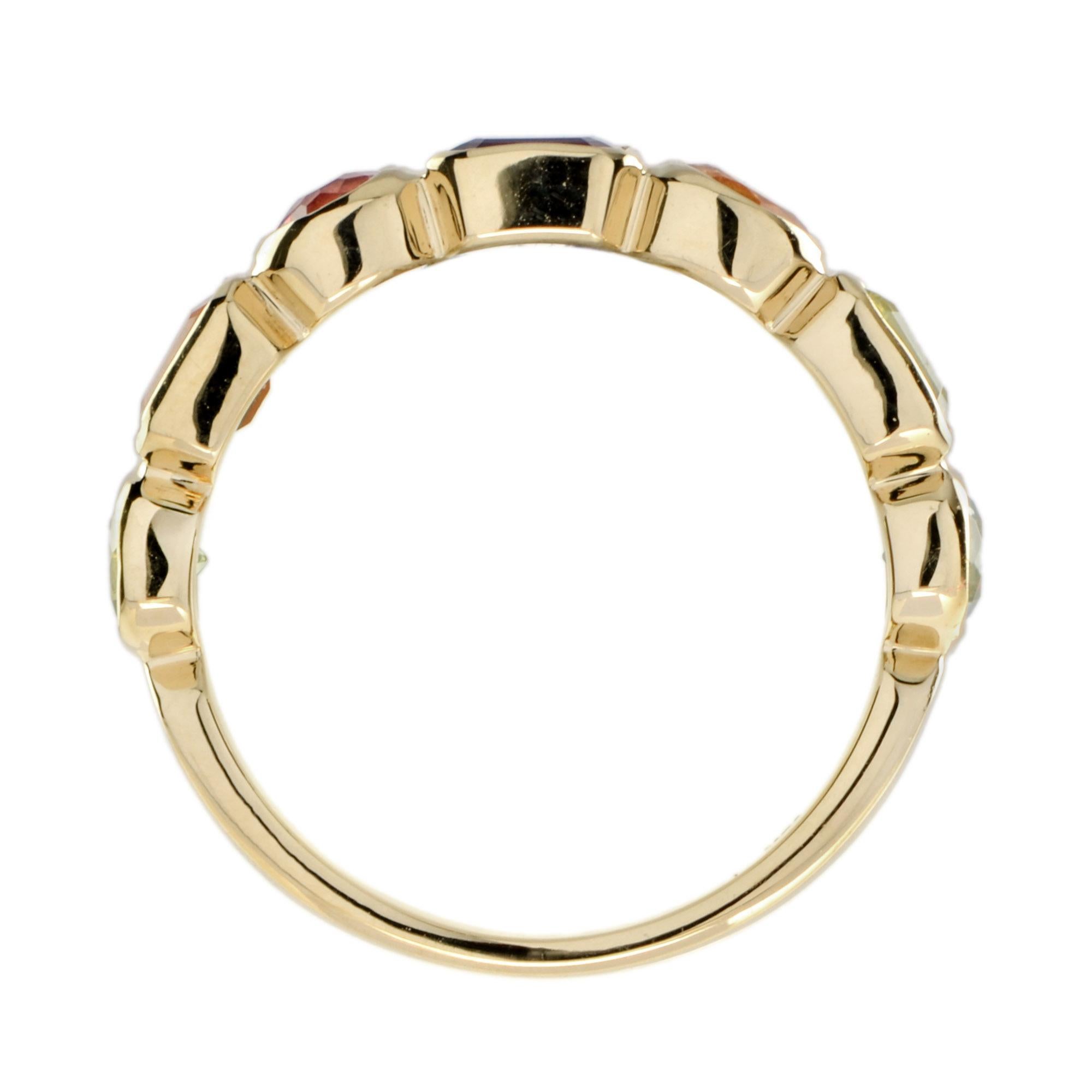 Multi Natural Semi Precious Colored Rainbow Gem Half Eternity Band Gold Ring en Nuevo estado para la venta en Oakton, VA
