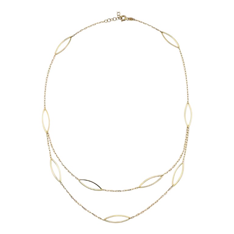 Multi Oval Layering Necklace 14" in 14K Solid Yellow Gold For Sale