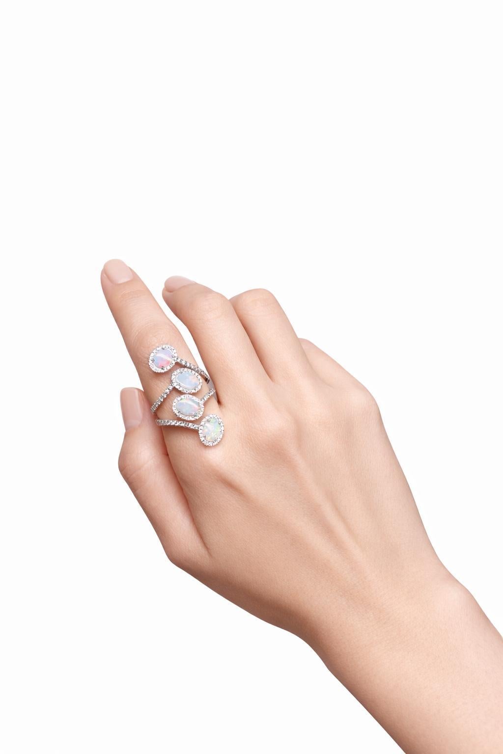 Multi-oval Opal Diamond Ring - image 4