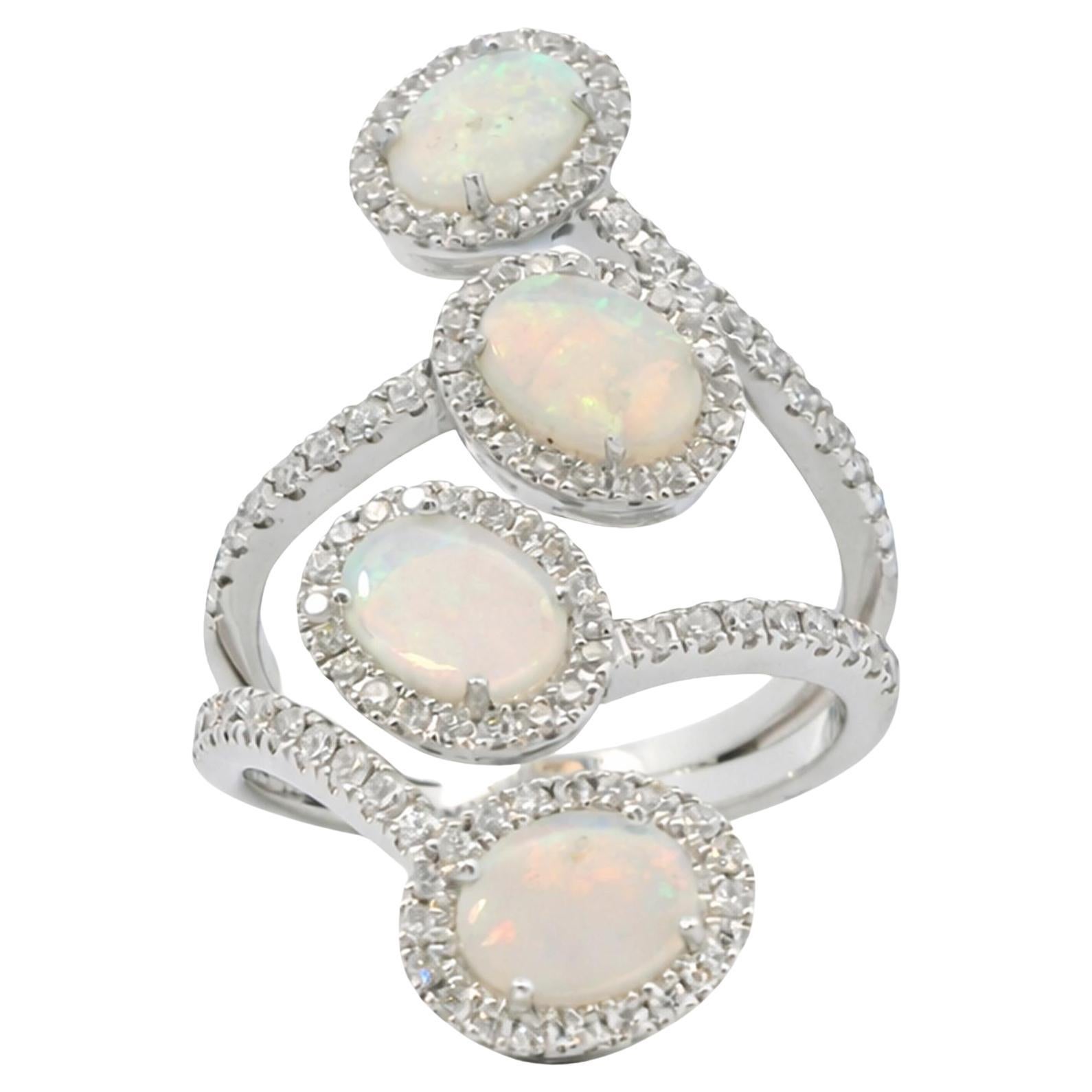 Multi-Oval Opal Diamant Ring im Angebot