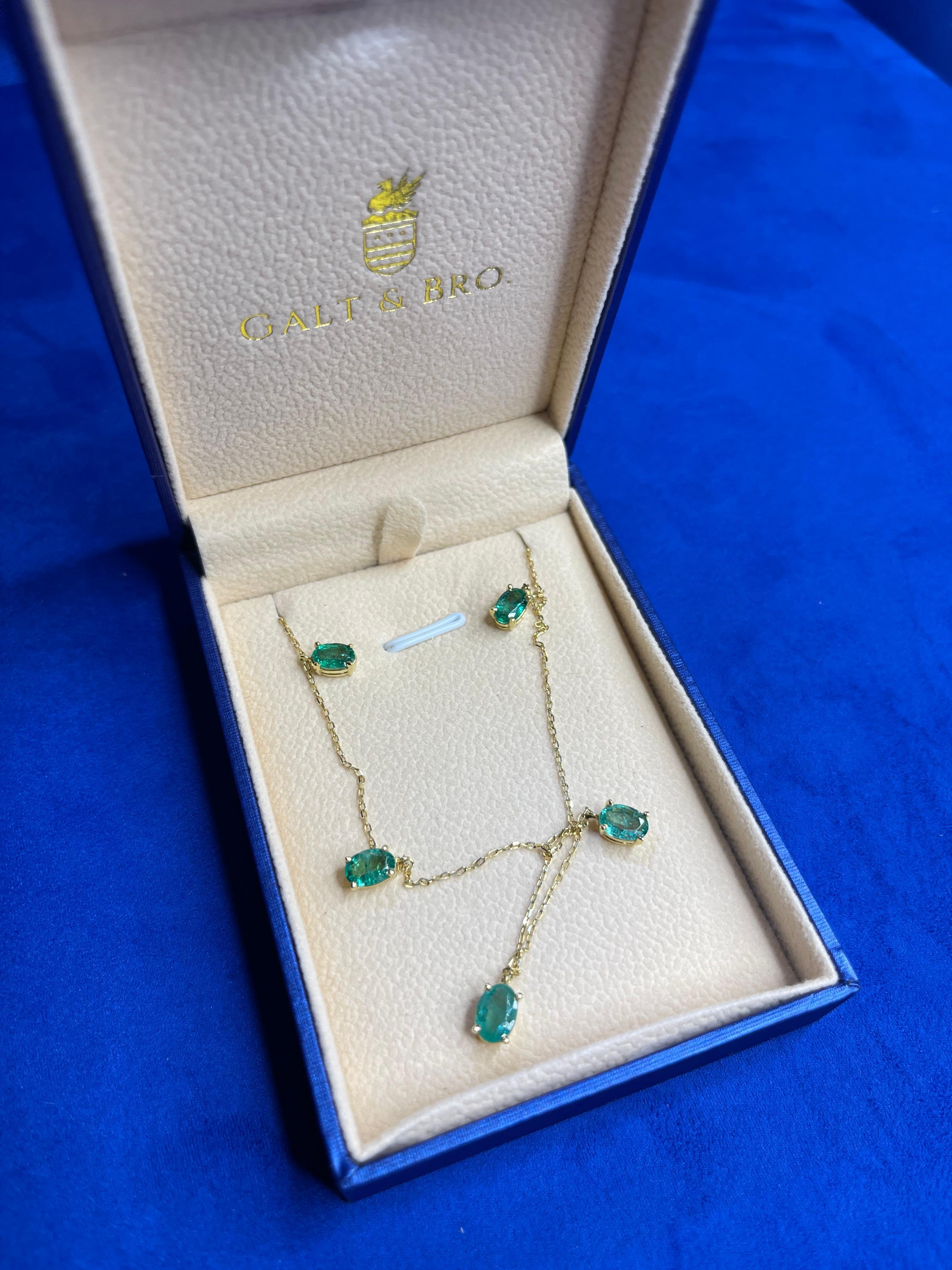 Women's or Men's Multi Oval Shape Drop Shape Emerald 14 Karat Yellow Gold Chain Layer Necklace For Sale