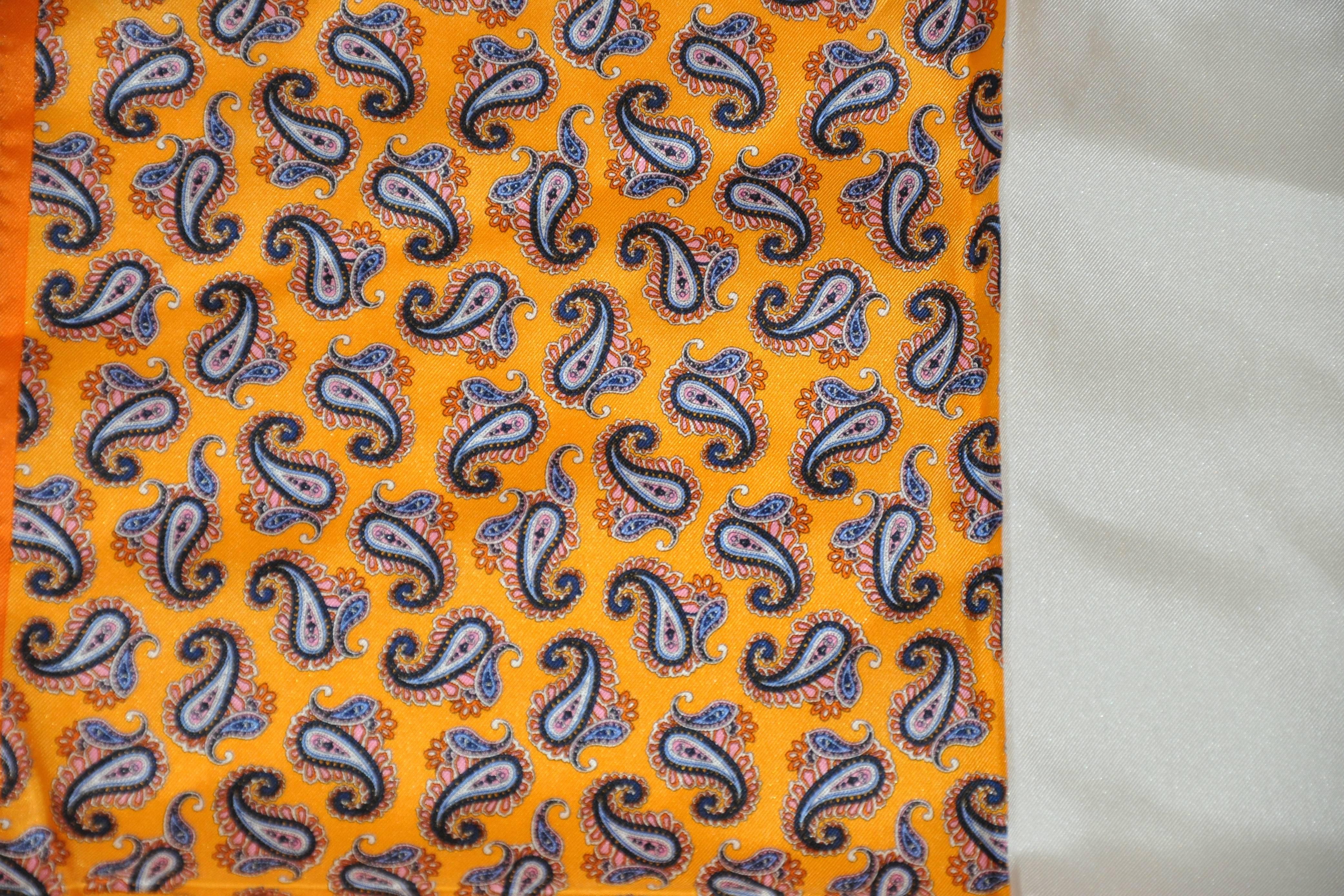 Paisley Plaid Stripes and Solids Silk Handkerchief In Good Condition For Sale In New York, NY