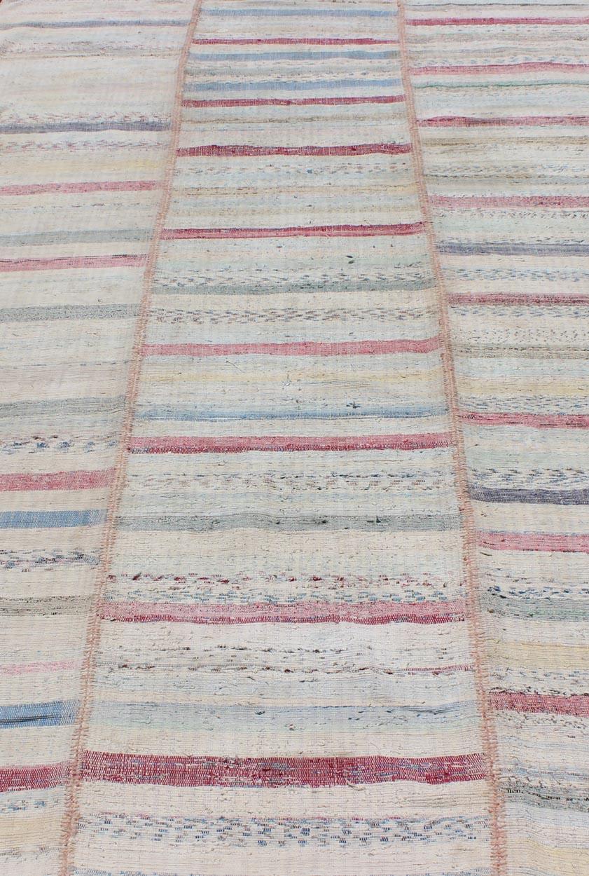 Multi-Panel Vintage Turkish Flat Weave Rug in Pink, Blue, Green and Cream For Sale 3