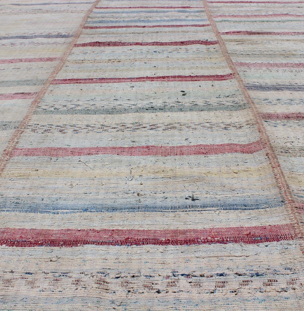 Mehrteiliger türkischer Flachgewebe-Teppich in Rosa, Blau, Grün und Creme im Angebot 3