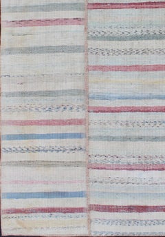 Multi-Panel Vintage Turkish Flat Weave Rug in Pink, Blue, Green and Cream
