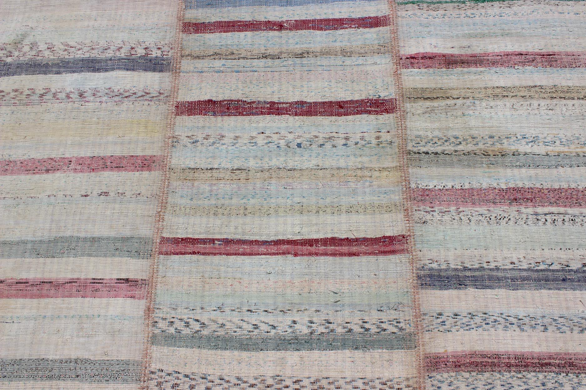 20th Century Multi-Panel Vintage Turkish Flat Weave Rug in Pink, Blue, Green and Cream For Sale