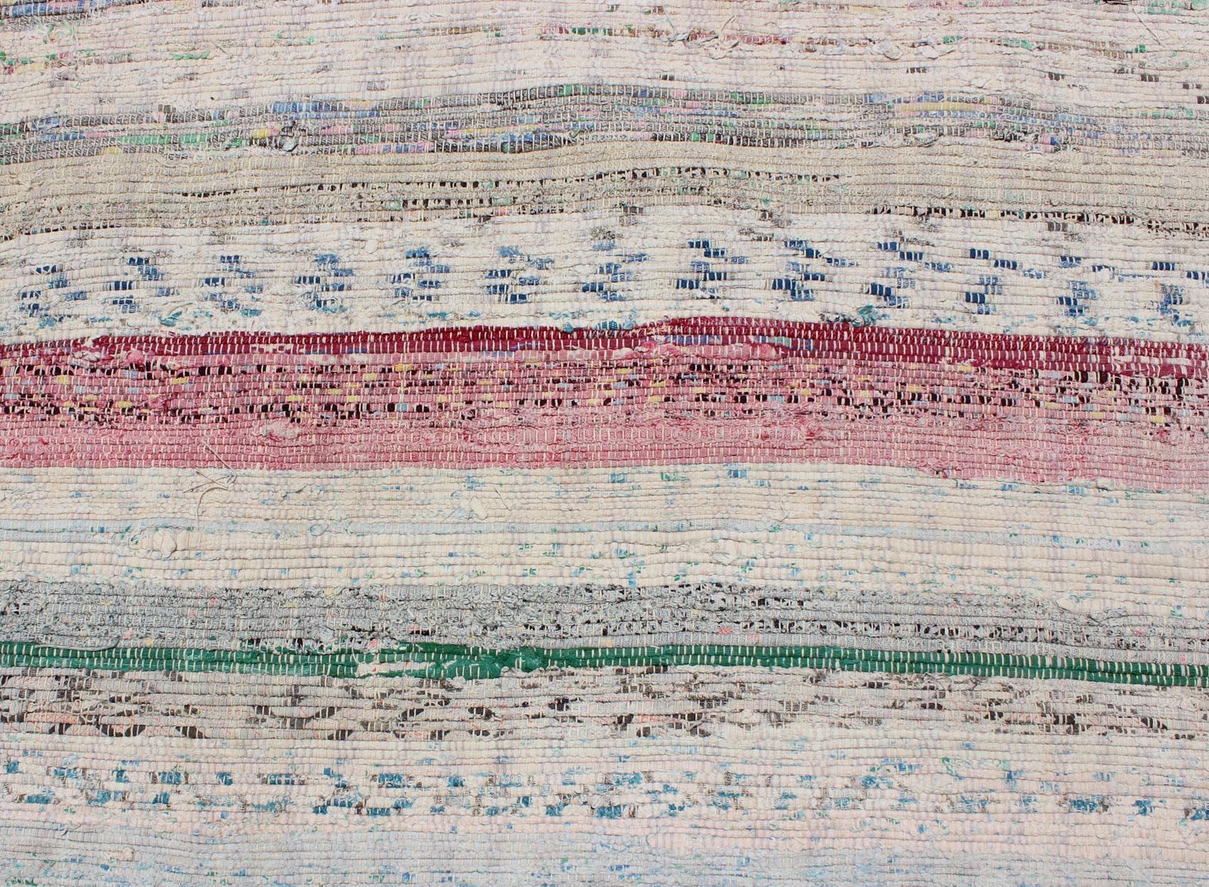 Mehrteiliger türkischer Flachgewebe-Teppich in Rosa, Blau, Grün und Creme im Angebot 1