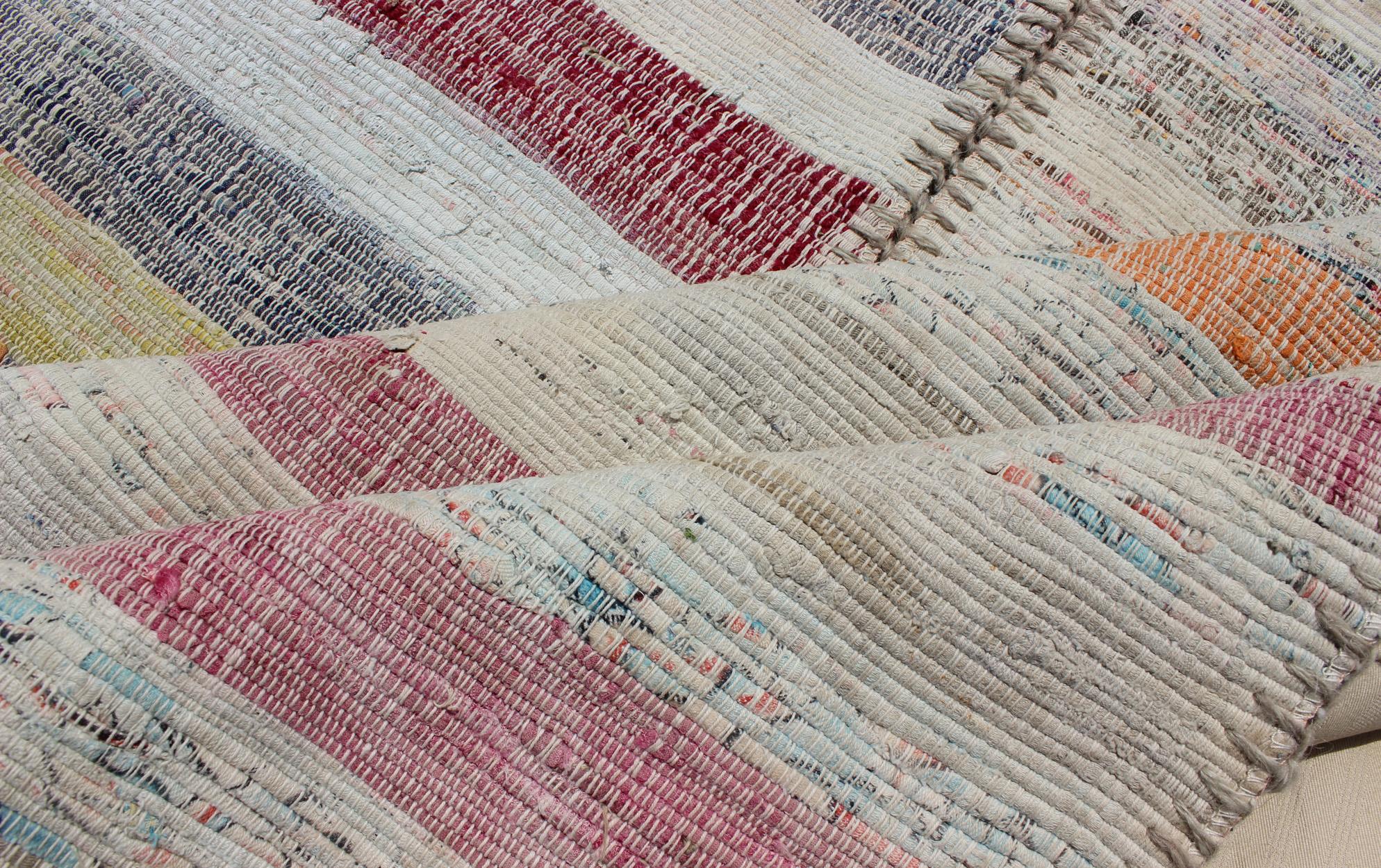 20th Century Multi-Panel Vintage Turkish Kilim Rug With Stripe Design in Multi Light Colors