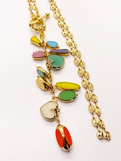 Multi-Color Charm Vintage German Glass Beads edged with 24K gold Necklace