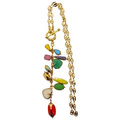 Multi-Color Charm Vintage German Glass Beads edged with 24K gold Necklace 