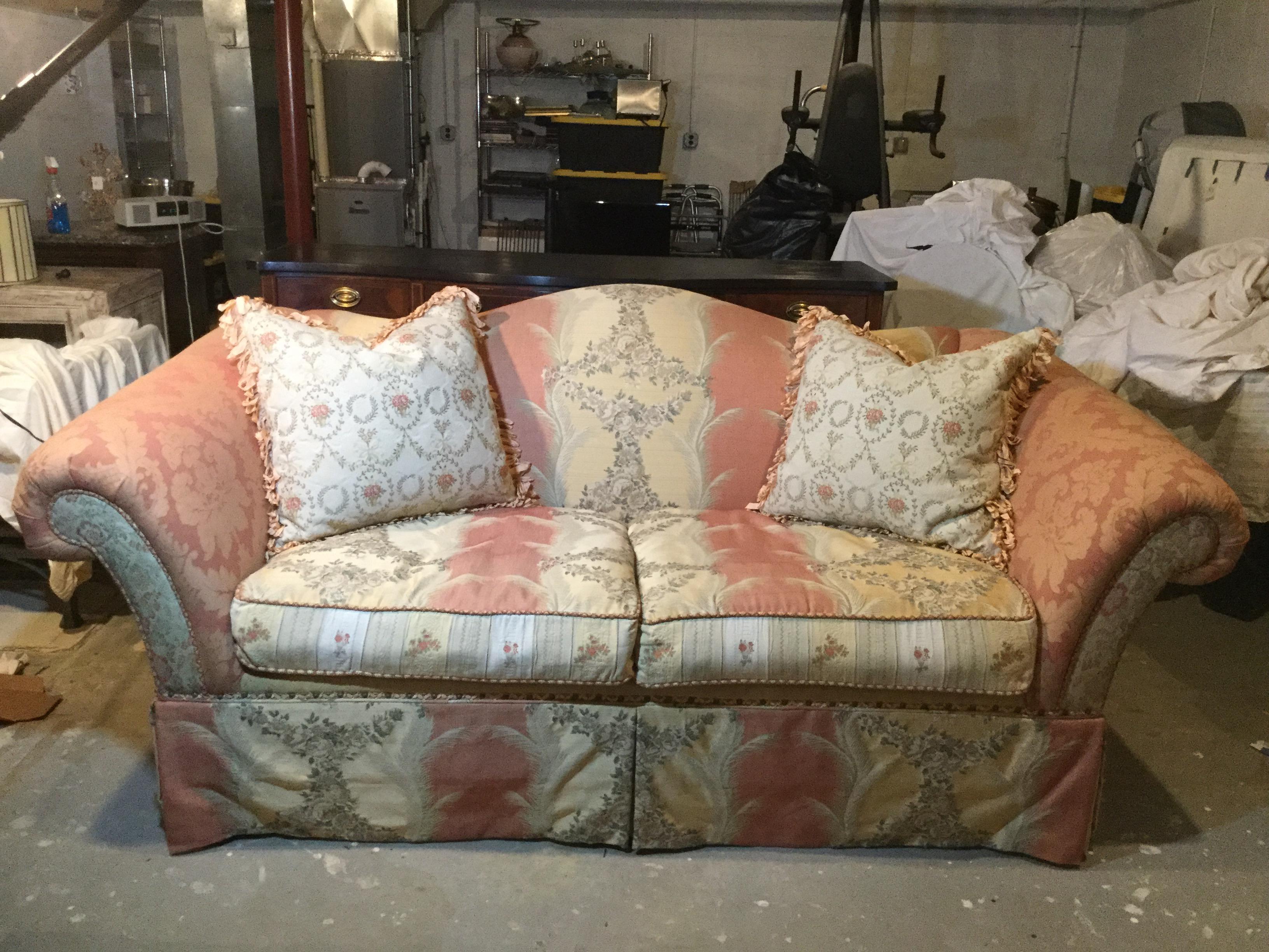 Victorian Multi-Pattern Comfy Down Sofa For Sale