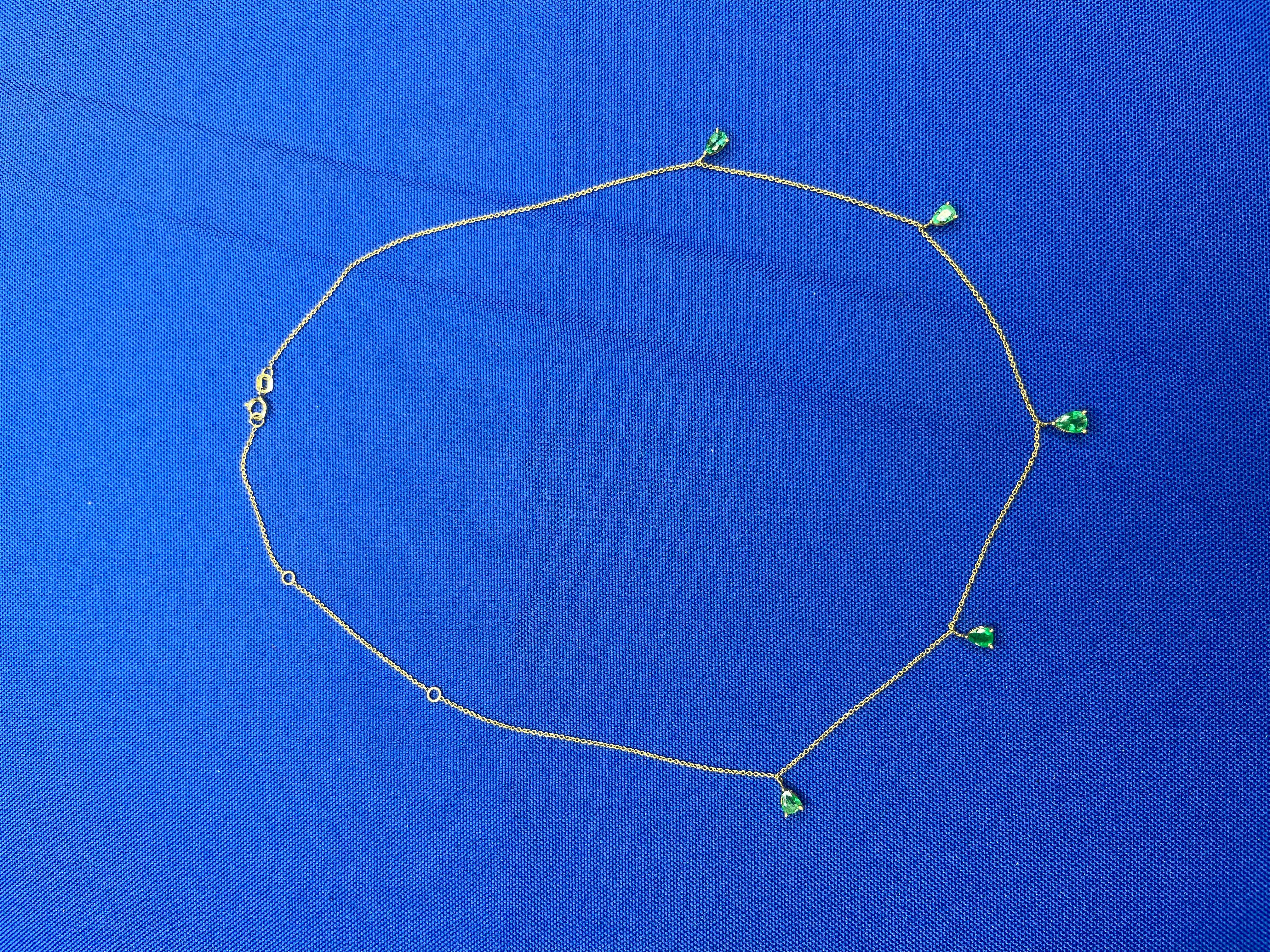 Women's or Men's Multi Pear Cut Drop Shape Emerald 14 Karat Yellow Gold Chain Layer Necklace For Sale