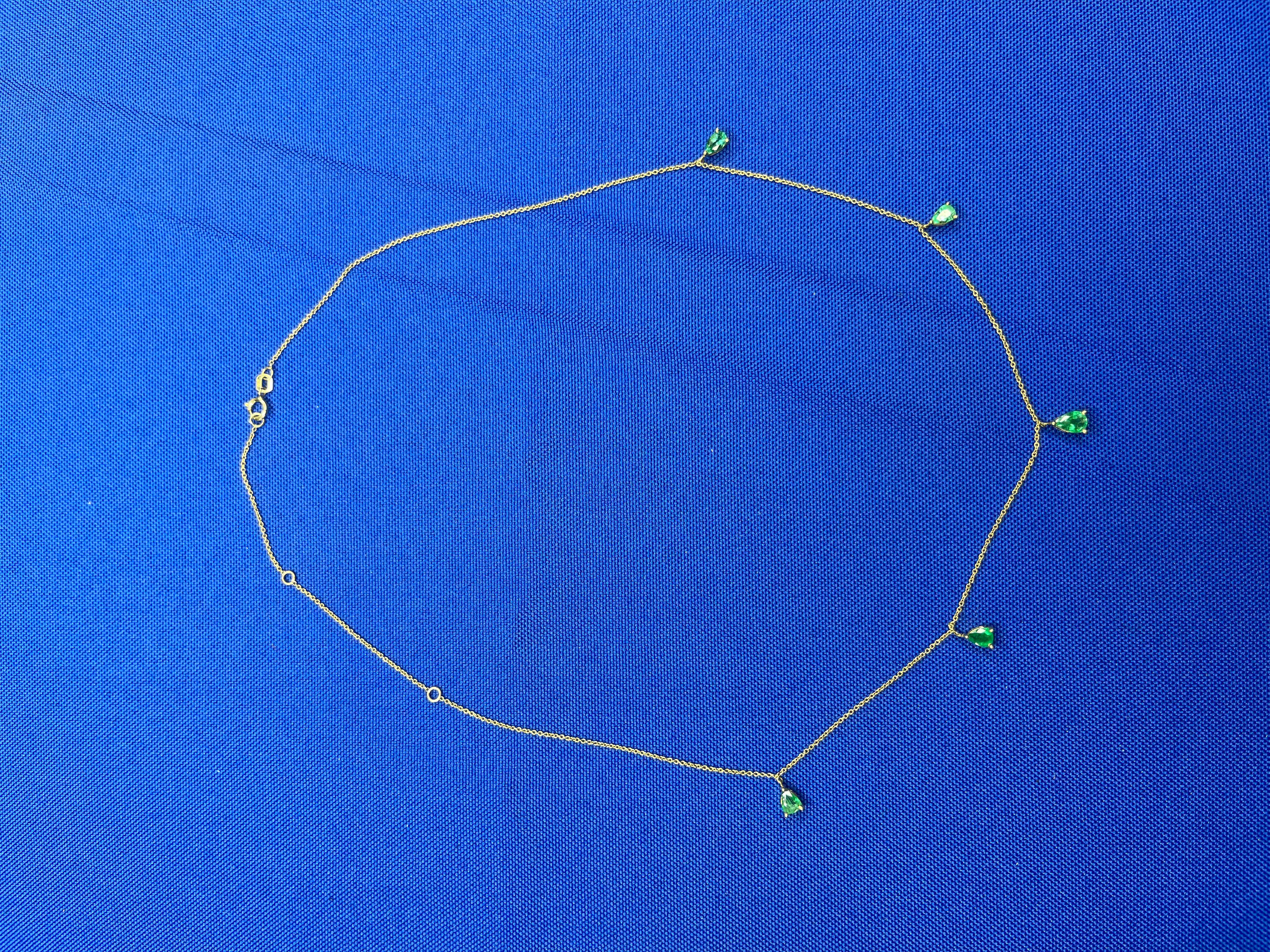Women's or Men's Multi Pear Cut Drop Shape Emerald 14 Karat Yellow Gold Chain Layer Necklace For Sale