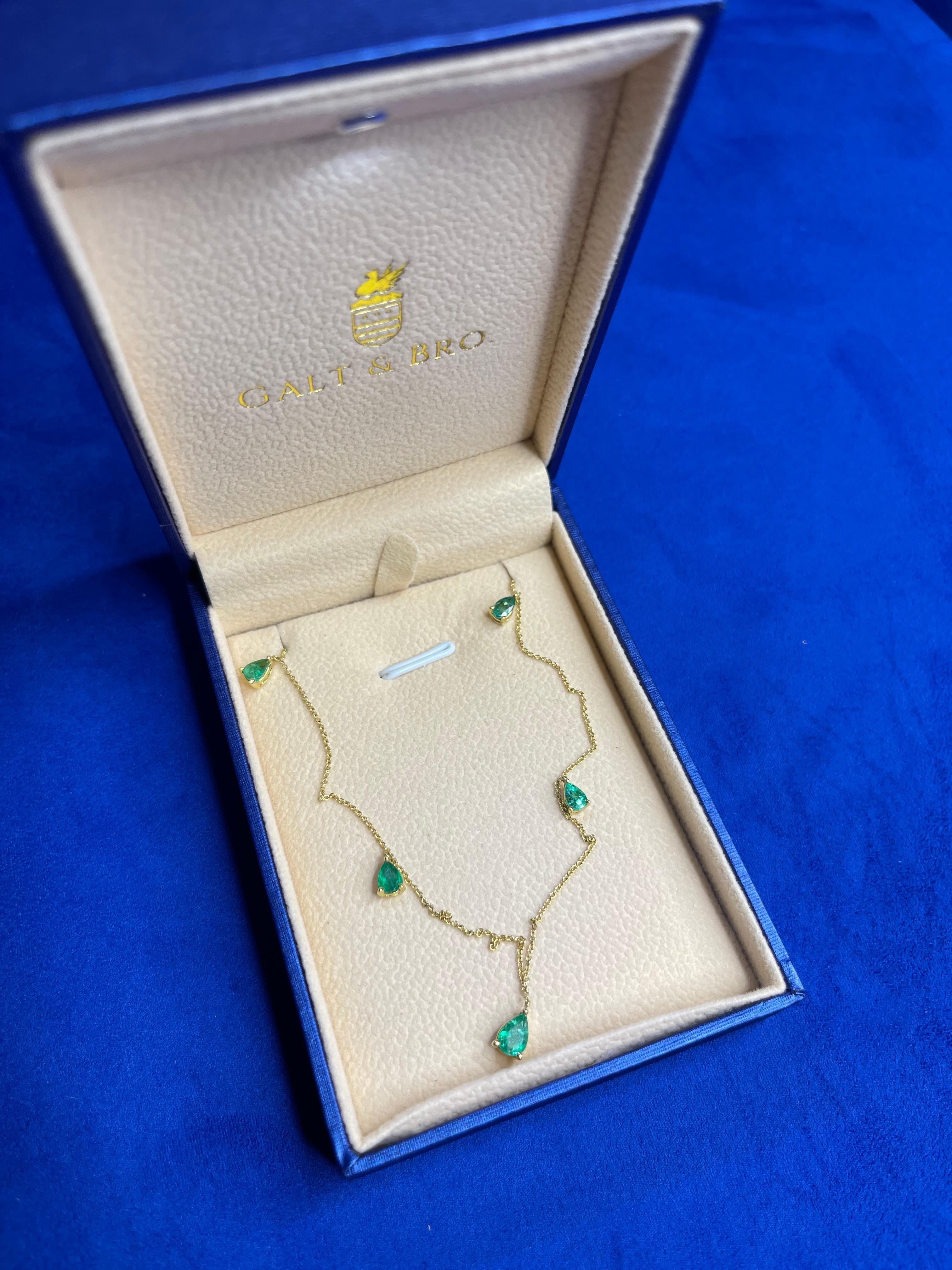 Multi Pear Cut Drop Shape Emerald 14 Karat Yellow Gold Chain Layer Necklace For Sale 1