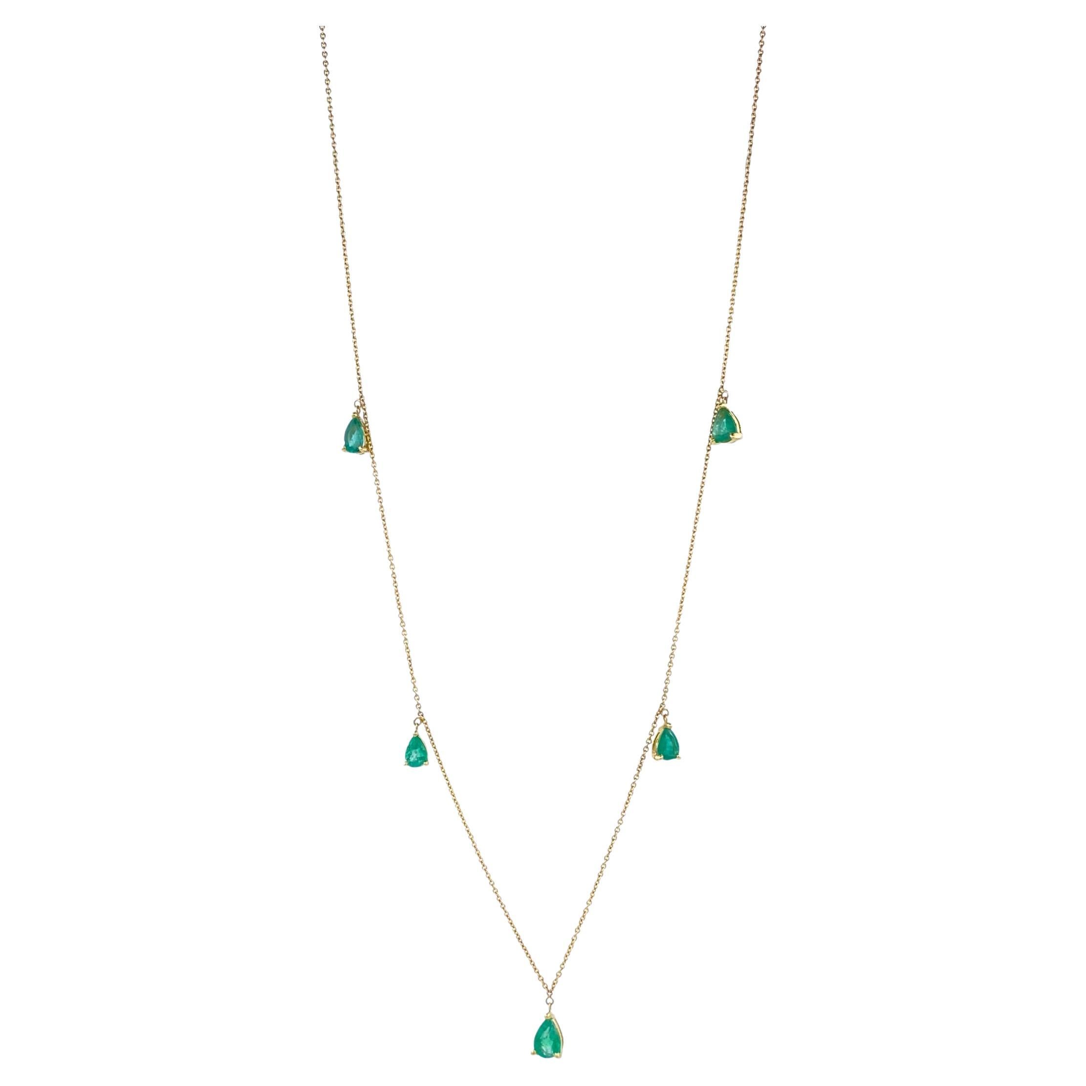 Multi Pear Cut Drop Shape Emerald 14 Karat Yellow Gold Chain Layer Necklace