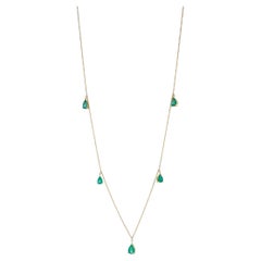 Multi Pear Cut Drop Shape Emerald 14 Karat Yellow Gold Chain Layer Necklace