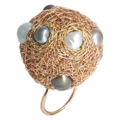 Multi Pearl 14 kt Rose Gold Filled Woven Statement Cocktail Ring by the Artist