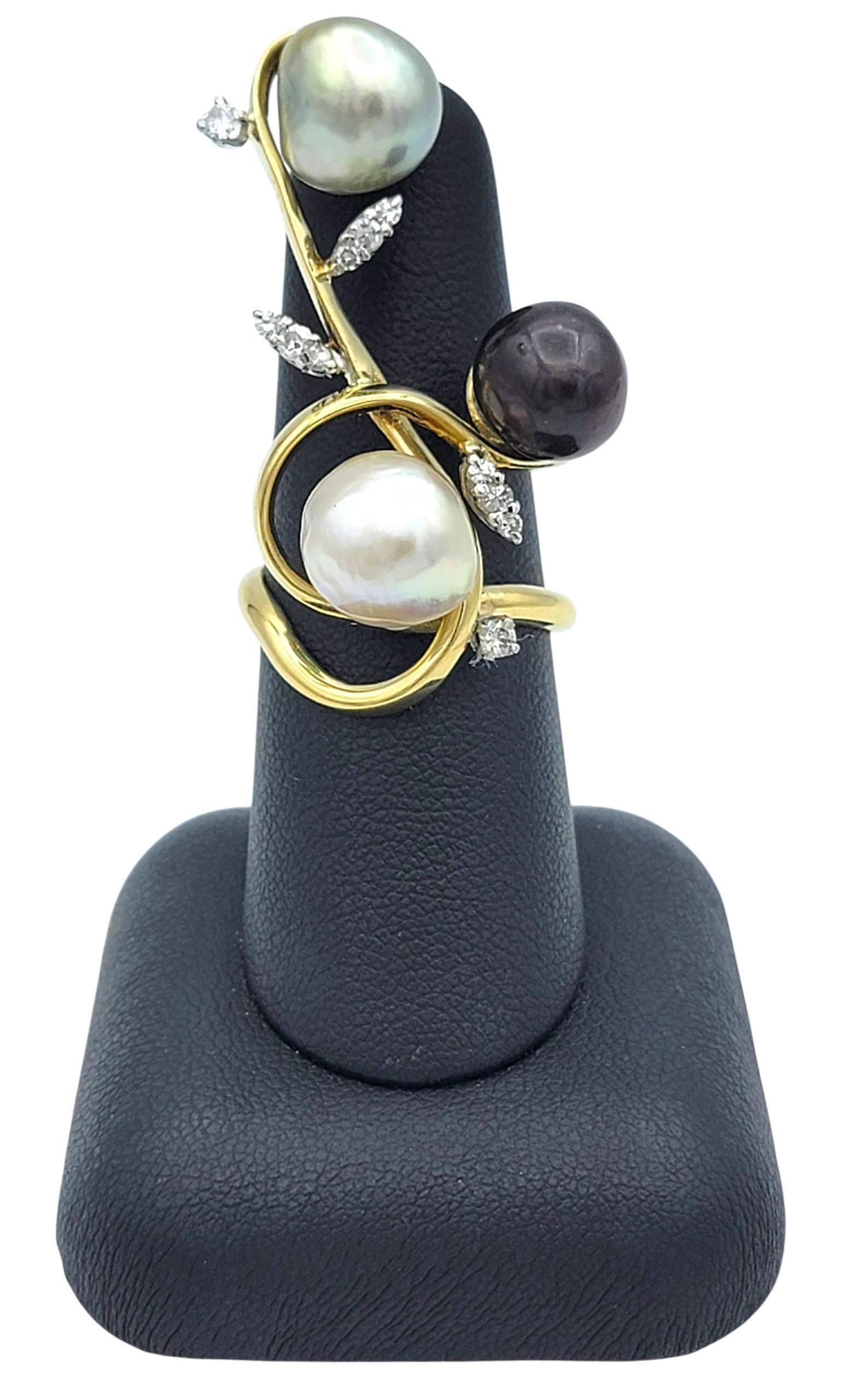 Bague à motif Branch en or jaune 18 carats, perles multiples et diamants en vente 4