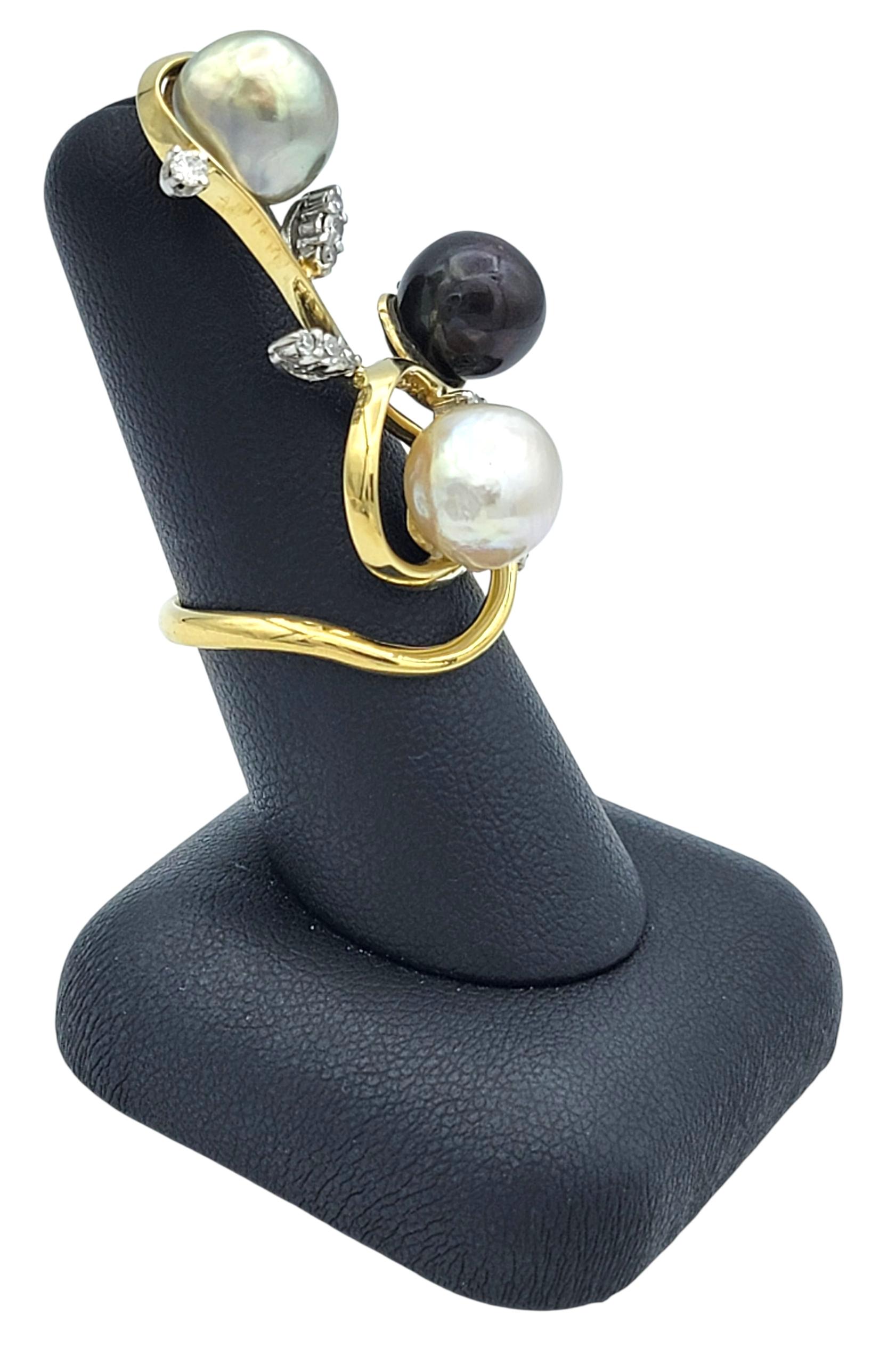 Bague à motif Branch en or jaune 18 carats, perles multiples et diamants en vente 5