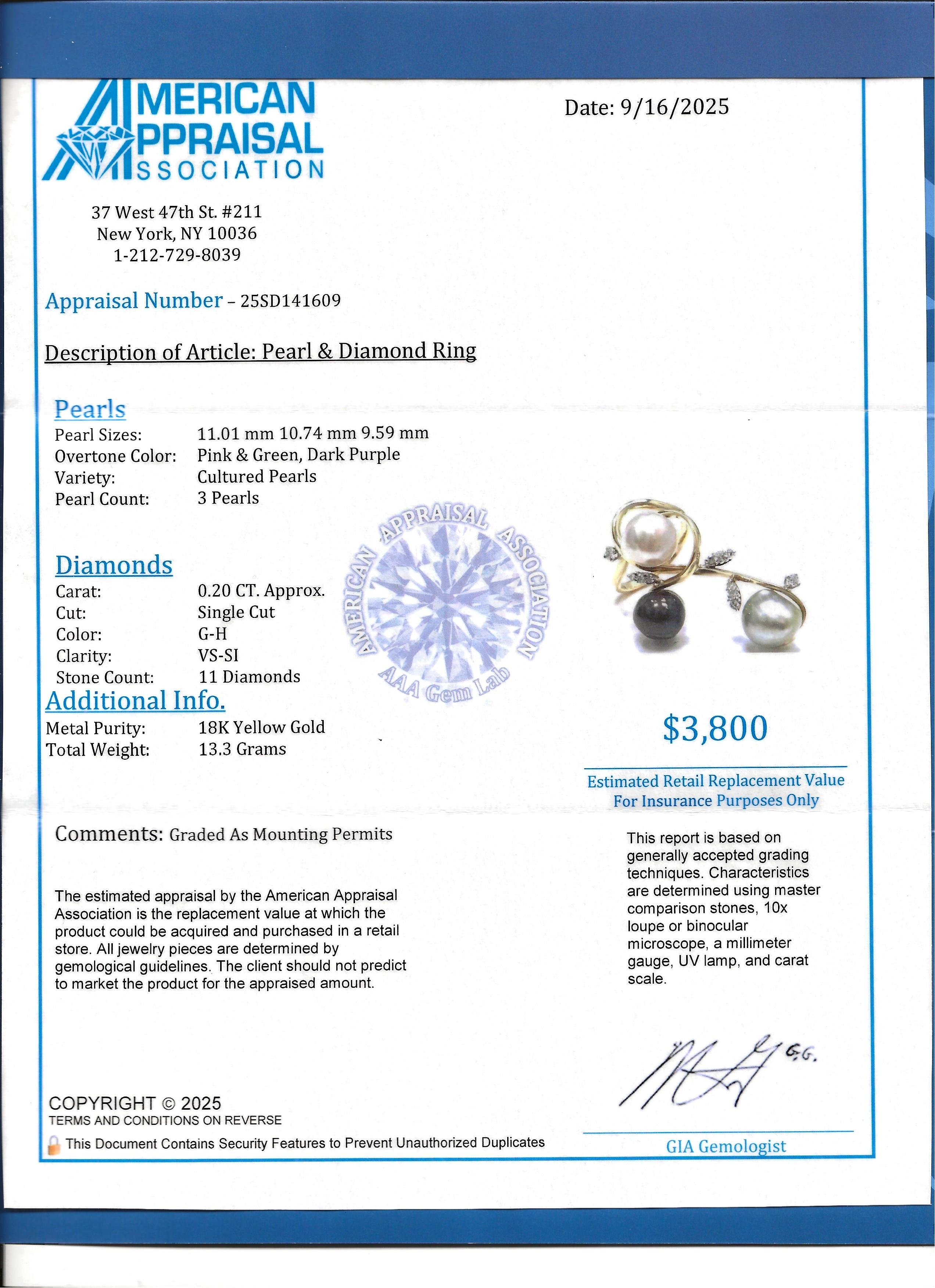 Bague à motif Branch en or jaune 18 carats, perles multiples et diamants en vente 6