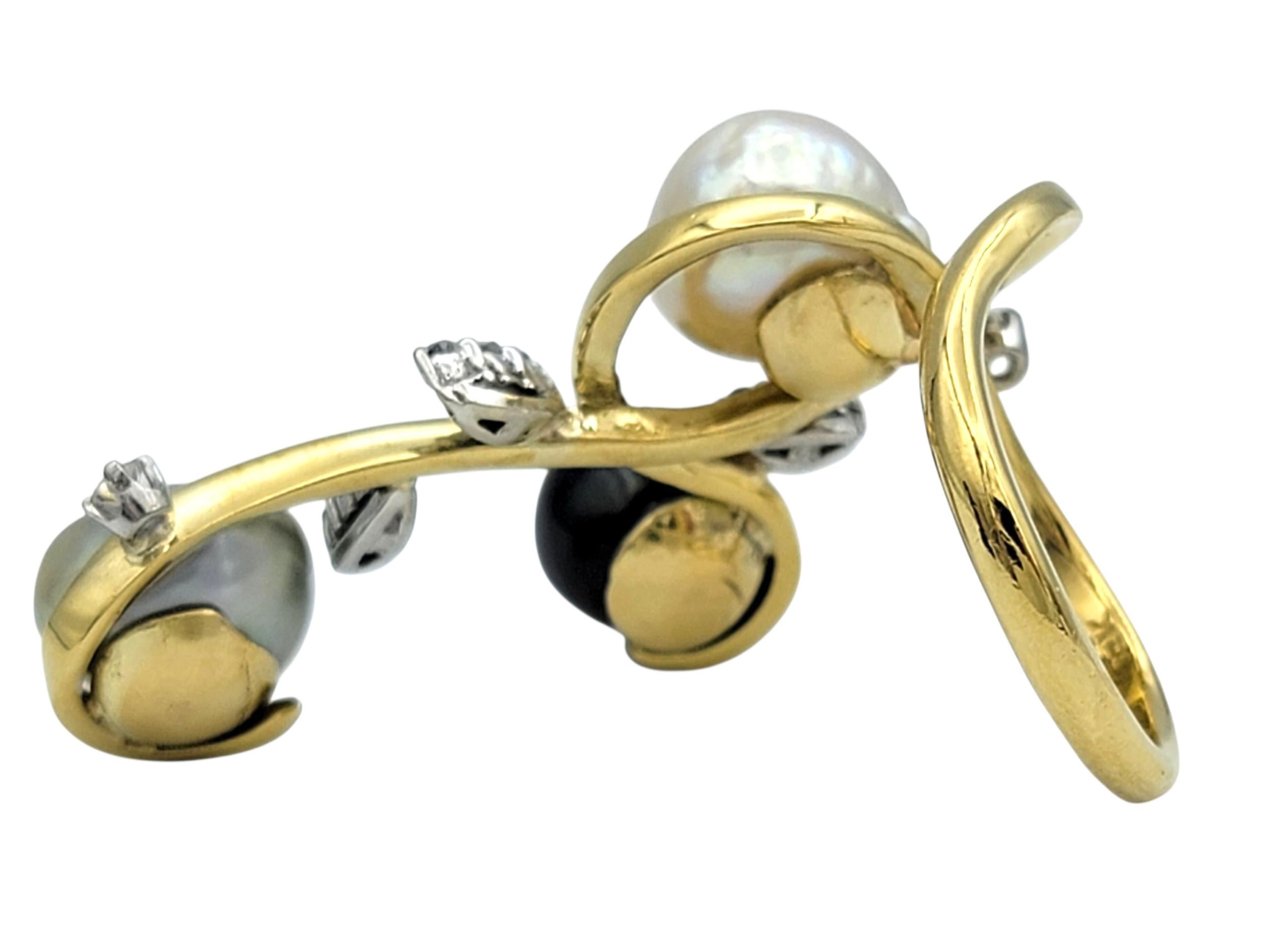 Bague à motif Branch en or jaune 18 carats, perles multiples et diamants Bon état - En vente à Scottsdale, AZ