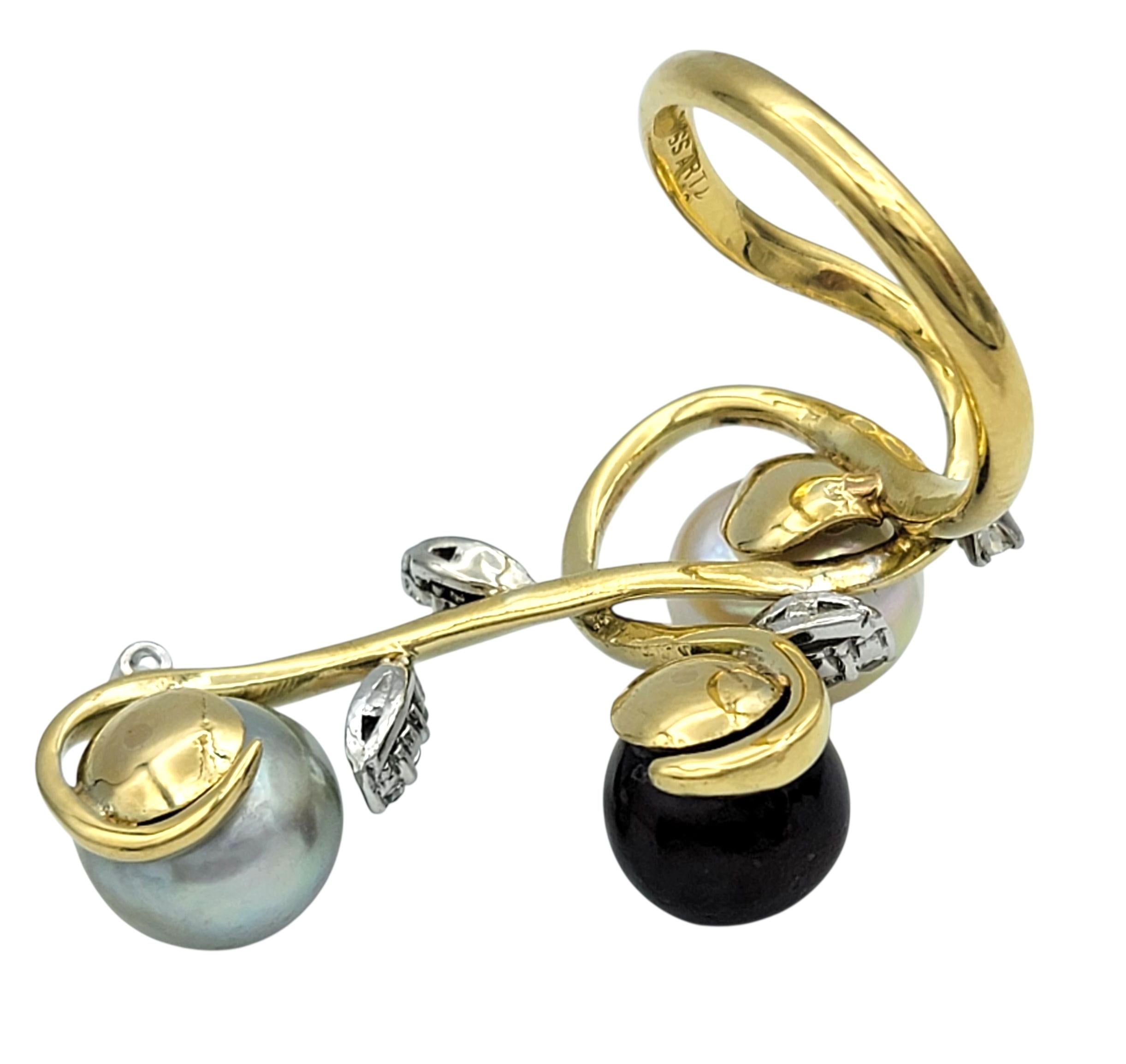 Bague à motif Branch en or jaune 18 carats, perles multiples et diamants Pour femmes en vente