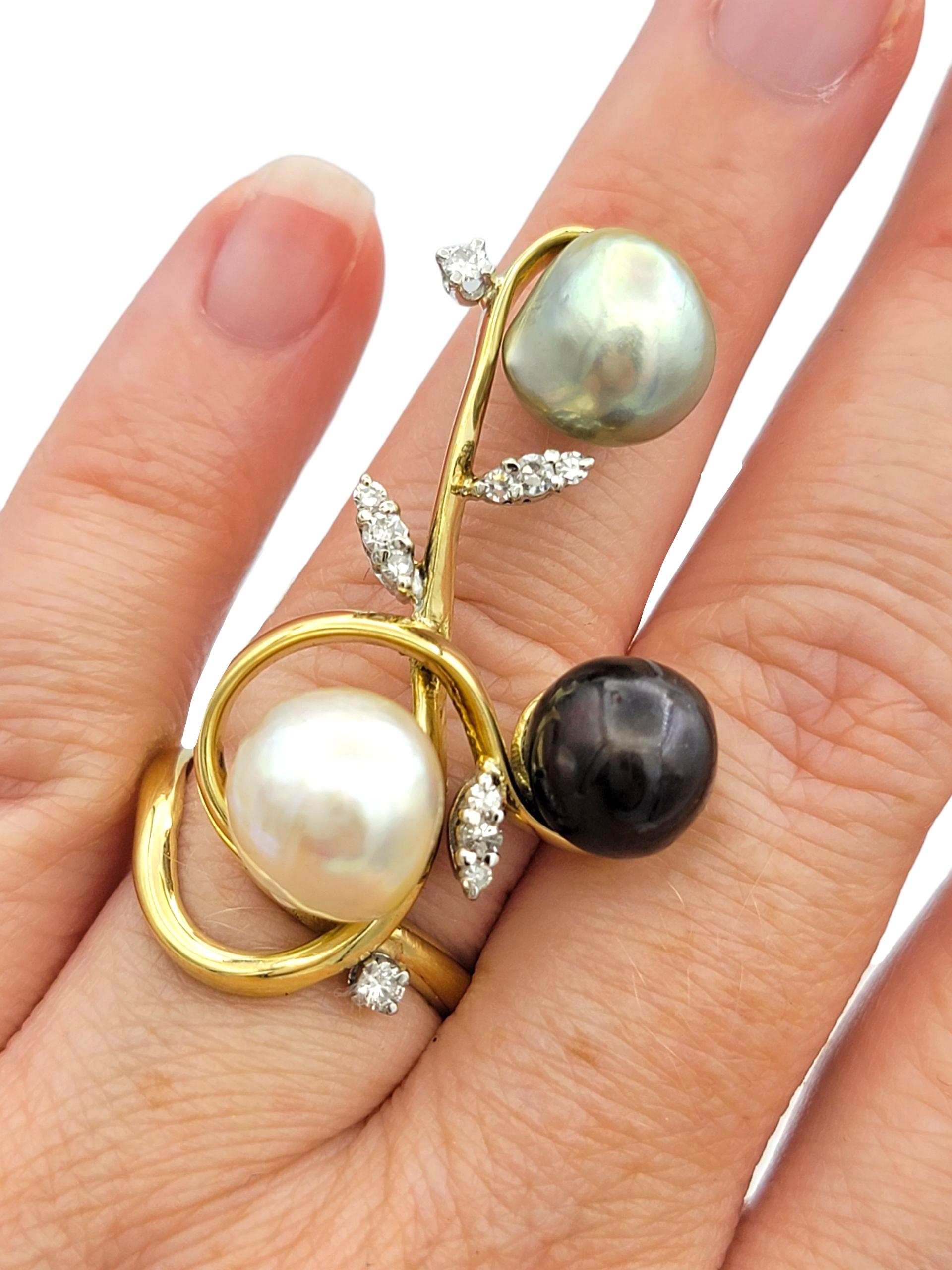 Bague à motif Branch en or jaune 18 carats, perles multiples et diamants en vente 3