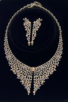 Multi-Pearl and Sparkling Crystal Vintage Statement Necklace and Earrings