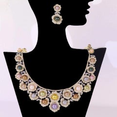 Multi-Pearl and Sparkling Crystal Vintage Statement Necklace and Earrings