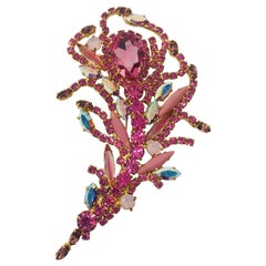 Multi Pink and Aurora Borealis Vintage Swarovski Feather Brooch